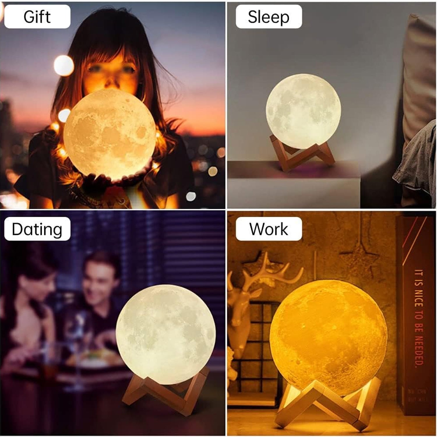 Moon Lamp3D Printing LED Night Light Moon Light with Stand, Warm & Cool, USB Rechargeable for Kid Lover Birthday Day Gift - Bhavnagar Deodap