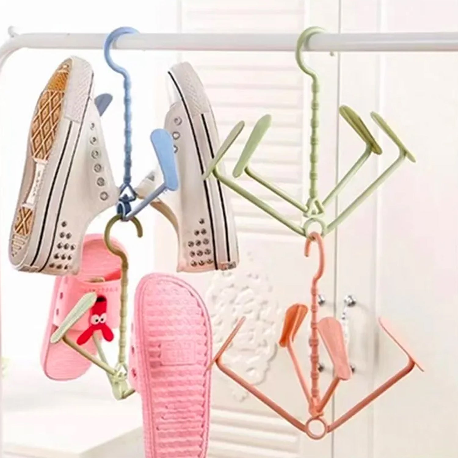 Hanging Shoe Rack Rotating Four Hooks Portable Drying Shoe Rack Wet and Dry Dual-use Drying Shoes Hanger Windproof - Bhavnagar Deodap