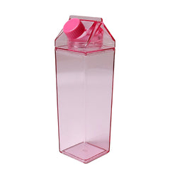 Plastic Milk Carton Colorful Clear Water Bottle, 17 Oz Portable Milk Box Leakproof Square Juice Bottle for Outdoor Sports Travel Camping - Bhavnagar Deodap