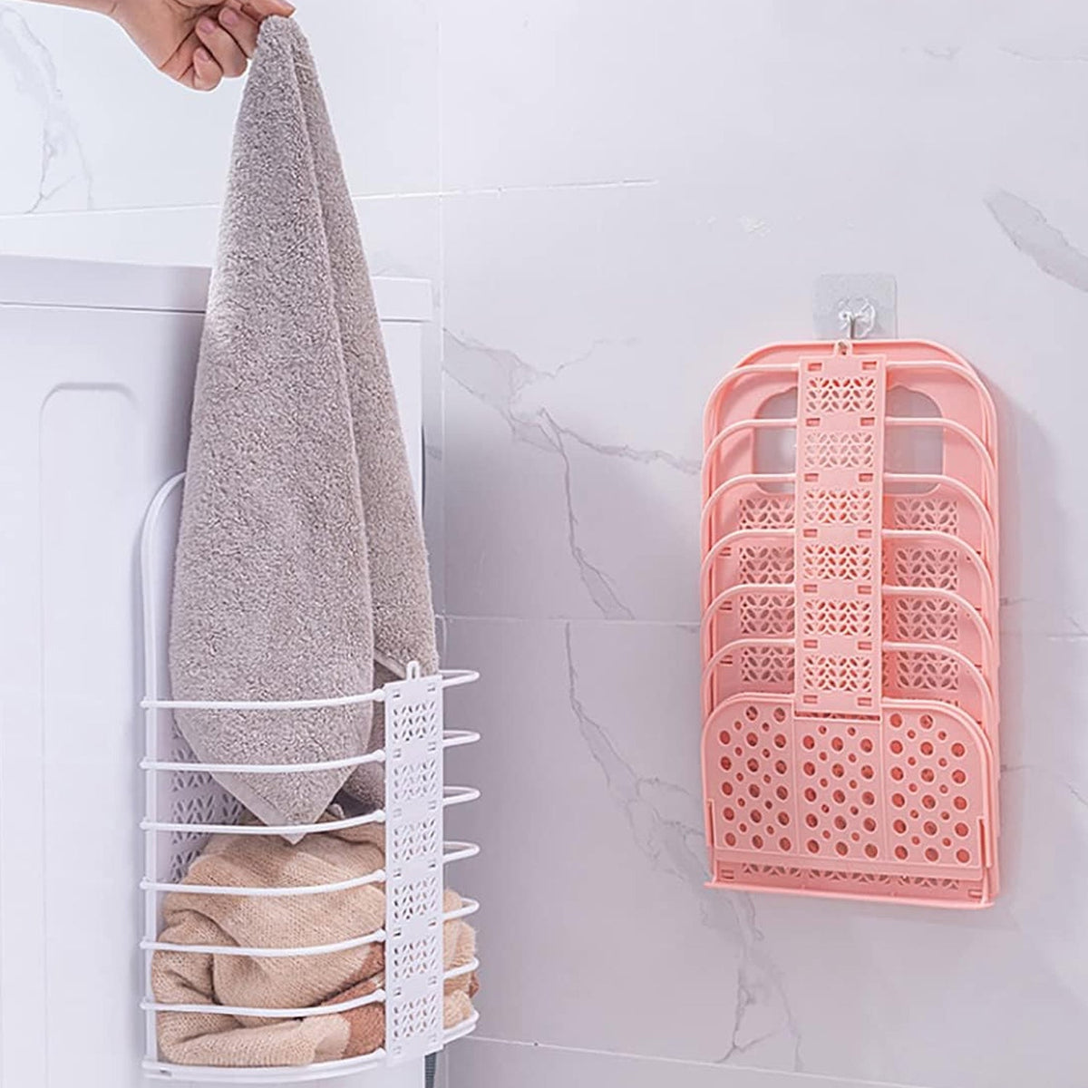 Wall Hanging Laundry Basket Clothes Hanger Dirty Hamper Clothes Storage Hook Clothes Rails for Laundry Washing Machine Bathroom Kids Dirty Clothes Storage Hanger (1 Pc) - Bhavnagar Deodap