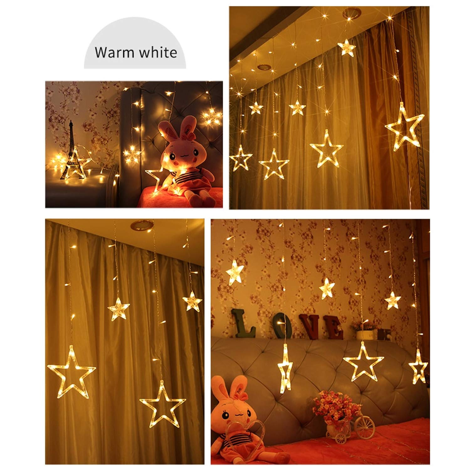 12 STARS CURTAIN STRING LIGHTS, WINDOW CURTAIN LIGHTS WITH 8 FLASHING MODES DECORATION FOR FESTIVALS - Bhavnagar Deodap