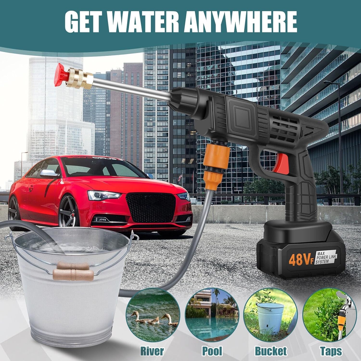 48V Car Washer Gun Wireless High Pressure Washer Water Spray Gun, Car washing Kit - Bhavnagar Deodap