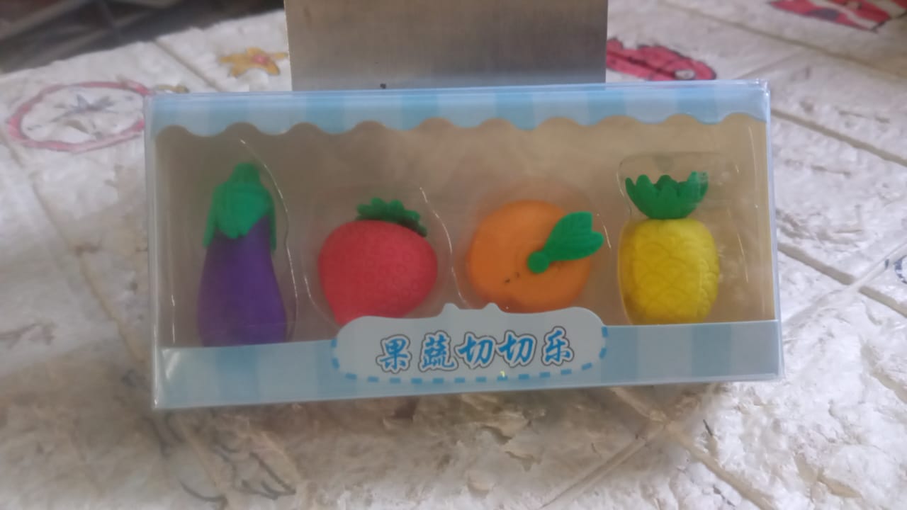 Mini Cute Vegetables and Fruits Erasers or Pencil Rubbers for Kids, 1 Set Fancy & Stylish Colorful Erasers for Children, Eraser Set for Return Gift, Birthday Party, School Prize, 3D Erasers  (4 pc Set) - Bhavnagar Deodap