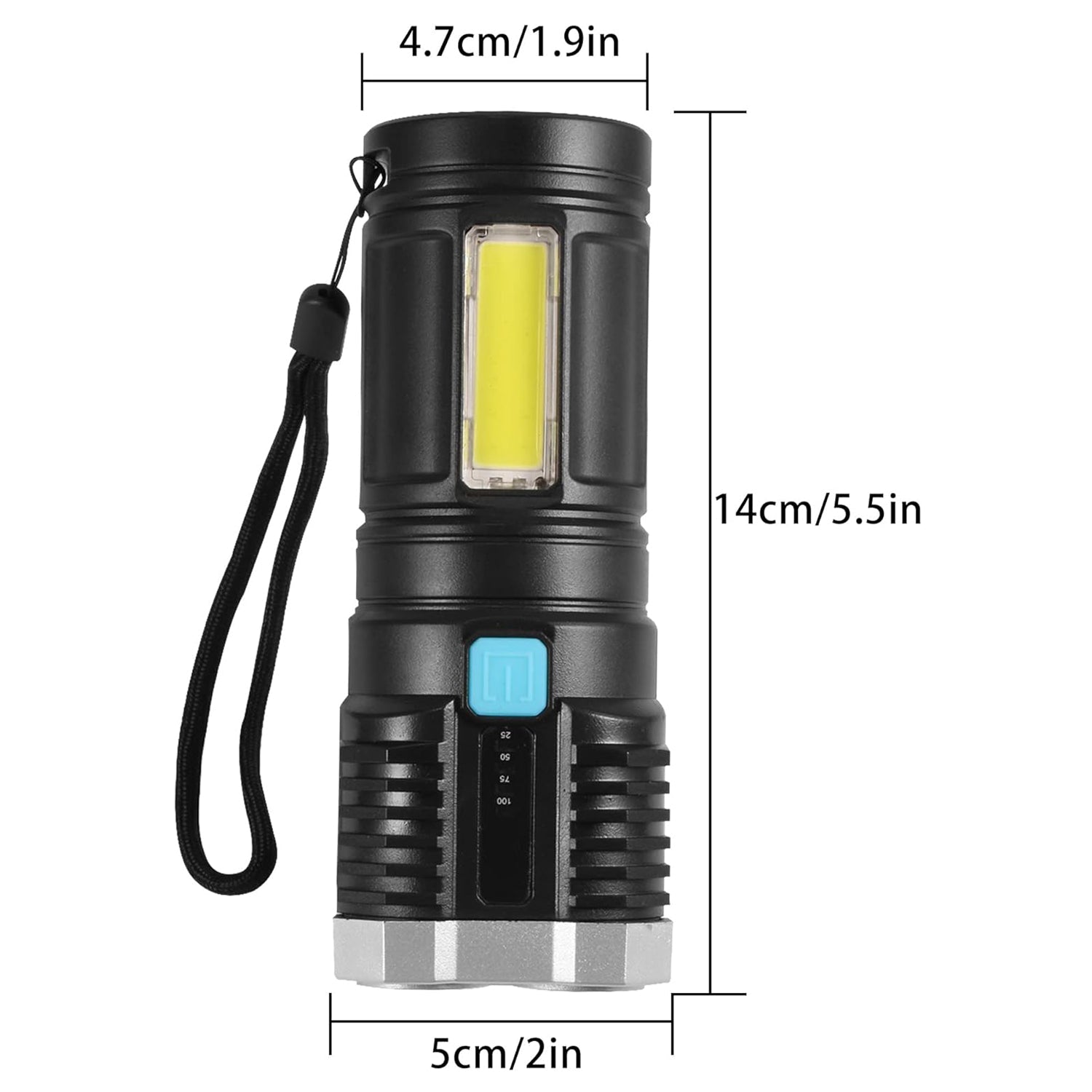 Multifunctional Strong 4 LED Torch Light, Portable Rechargeable Flashlight Long Distance Beam Range 800 Lumens COB Light 4 Mode Emergency for Hiking, Walking, Camping (4 LED Torch) - Bhavnagar Deodap