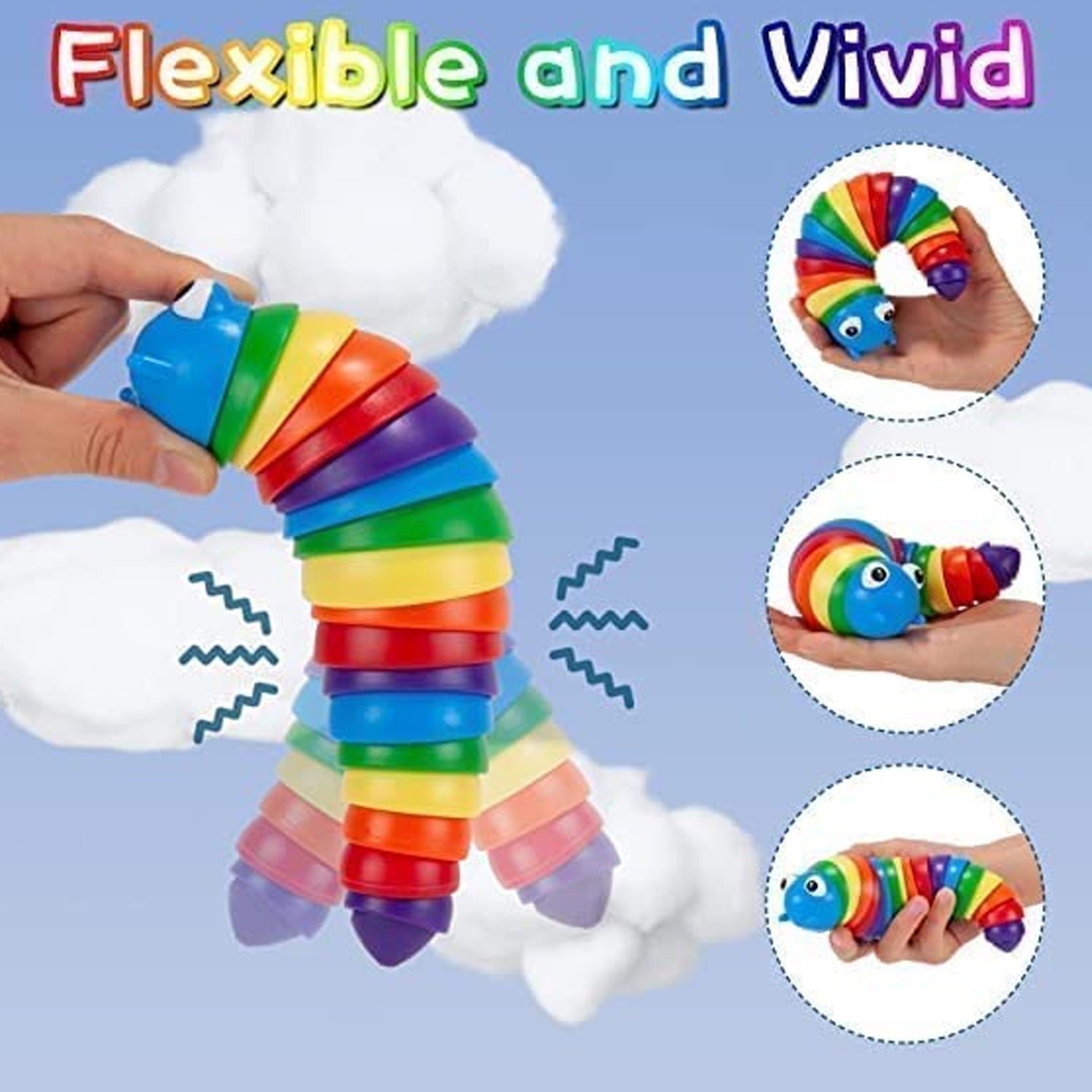 3D Rainbow Color Plastic Slug Fidget Toys, Stress Relieving Toy, Sensory Slug Toy for Boys and Girls, Finger slug Toy, for Autistic, Caterpillar Fidget Toys Stress Relief Gifts for Toddlers Kids Adults  (1 Pc) - Bhavnagar Deodap