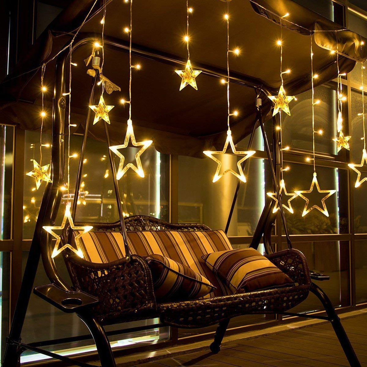 12 STARS CURTAIN STRING LIGHTS, WINDOW CURTAIN LIGHTS WITH 8 FLASHING MODES DECORATION FOR FESTIVALS - Bhavnagar Deodap