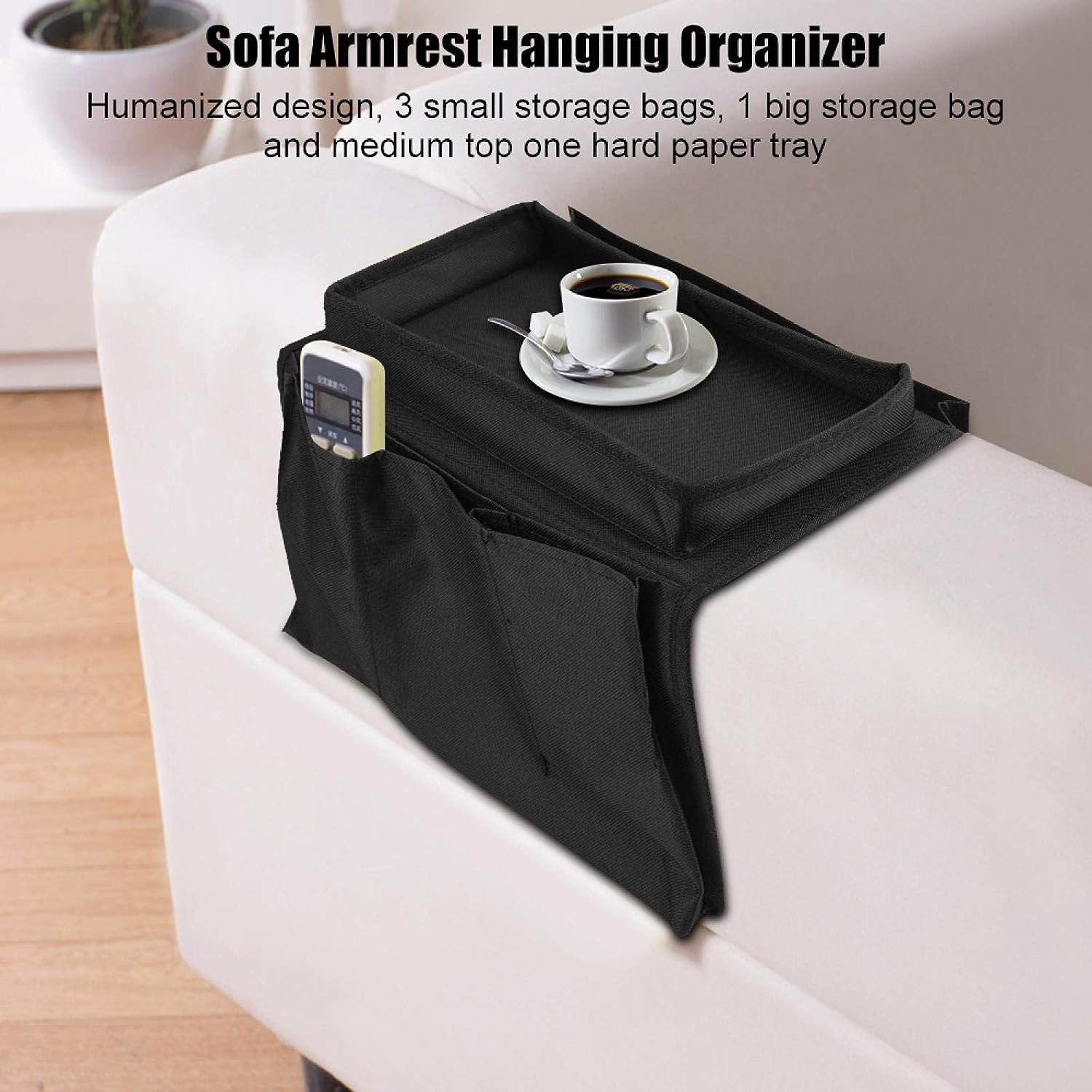 Sofa Arm Rest Hanging Storage Bag, Storage Bag for Sofa Ideal for Sorting Magazines iPad Books (Black) - Bhavnagar Deodap