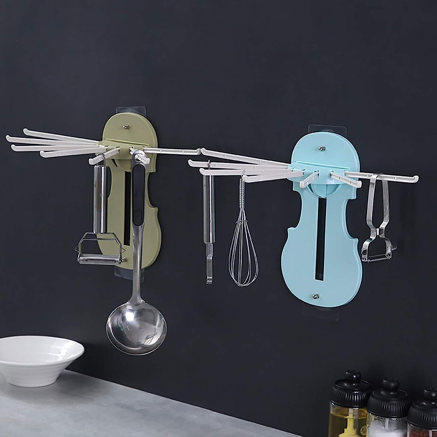 Plastic 7-in-1 Multifunction Retractable Wall-Mounted Pull-Out Hanger Rack Without Punching Hooks Up for Kitchen Bathroom - Bhavnagar Deodap