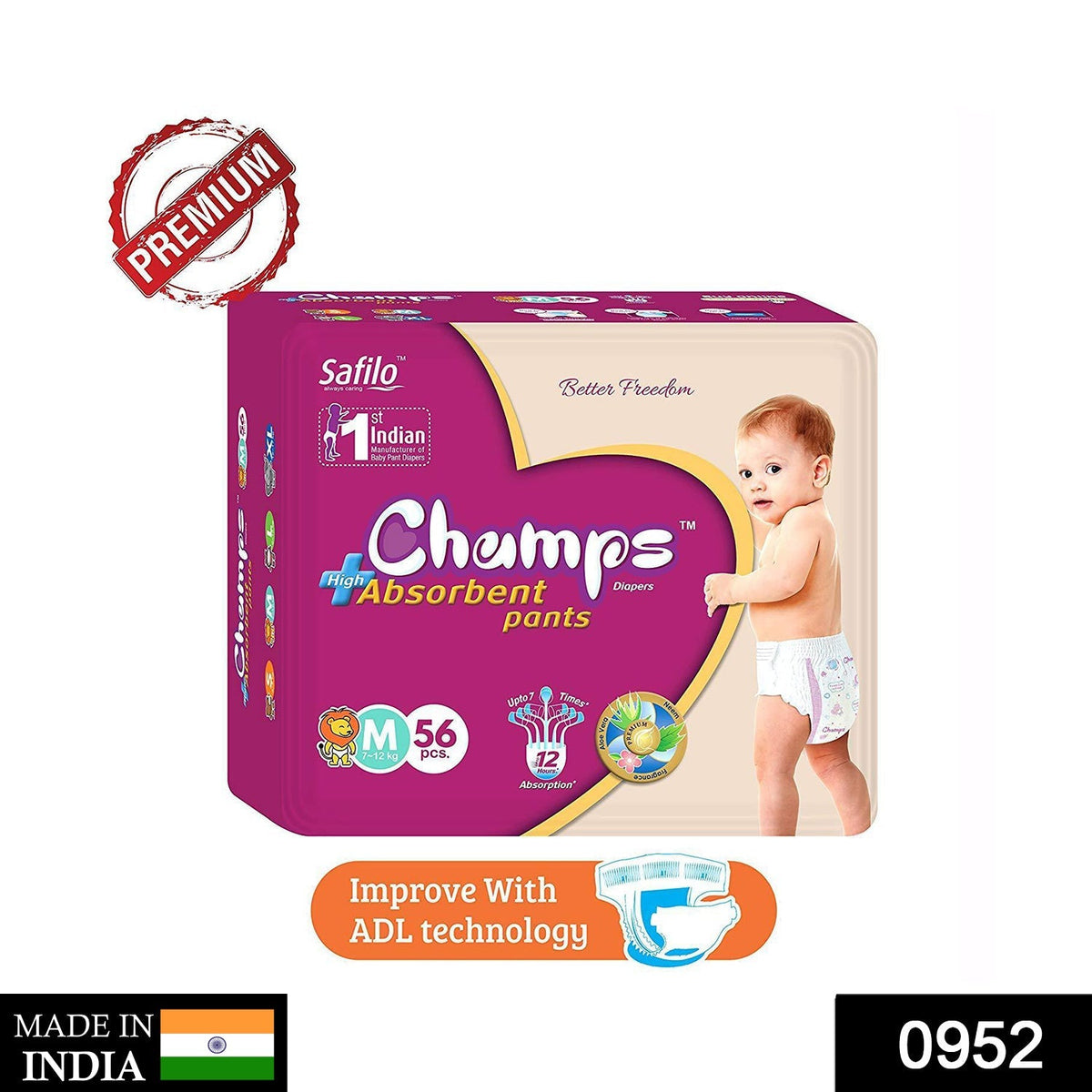 Premium Champs High Absorbent Pant Style Diaper Small, Medium and Large Size Diaper - Bhavnagar Deodap