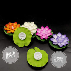 Water Floating Smokeless Candles & Lotus Flowers Sensor Led TeaLight for Outdoor and Indoor Decoration - Pack of 6 Candle (Pack of 6) - Bhavnagar Deodap