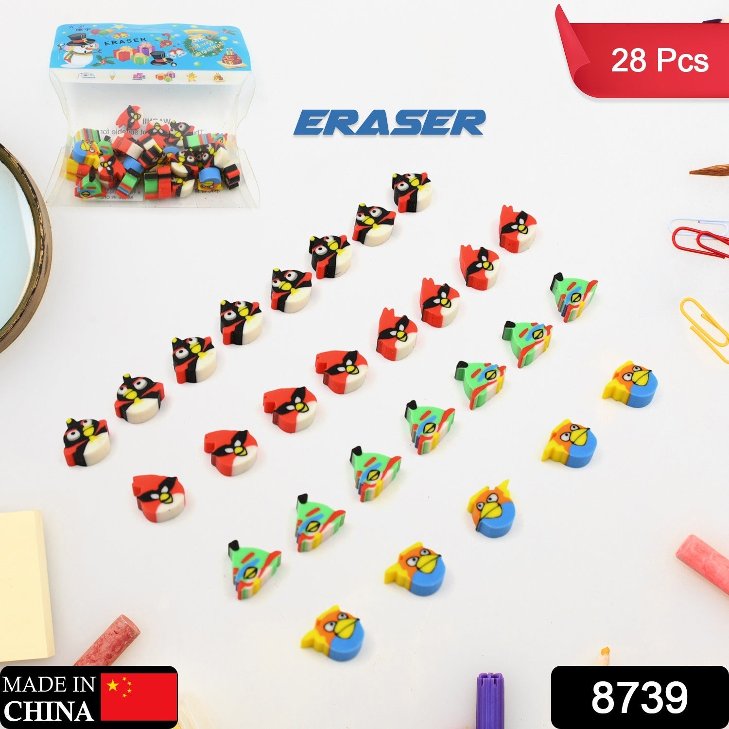 Fancy & Stylish Colorful Erasers, Mini Eraser Creative Cute Novelty Eraser for Children Different Designs Eraser Set for Return Gift, Birthday Party, School Prize (28 Pcs In 1 Packet) - Bhavnagar Deodap