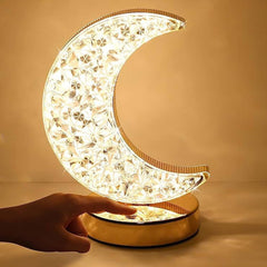 Crystal Table Lamp | Moon Shape Touch Control Lamp with 3 Color | Metal Bedside Lamp for Kids Bedroom Romantic Desktop Nightstand | Stepless Dimming USB Charging Touch Night Light - Bhavnagar Deodap