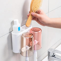 Wall Mount Toothbrush Holder with 2 Cups Automatic Toothpaste Holder Multi-Functional Kids Favorite Candy Toothbrush Holder Bathroom Accessories Organizer Rack - Bhavnagar Deodap