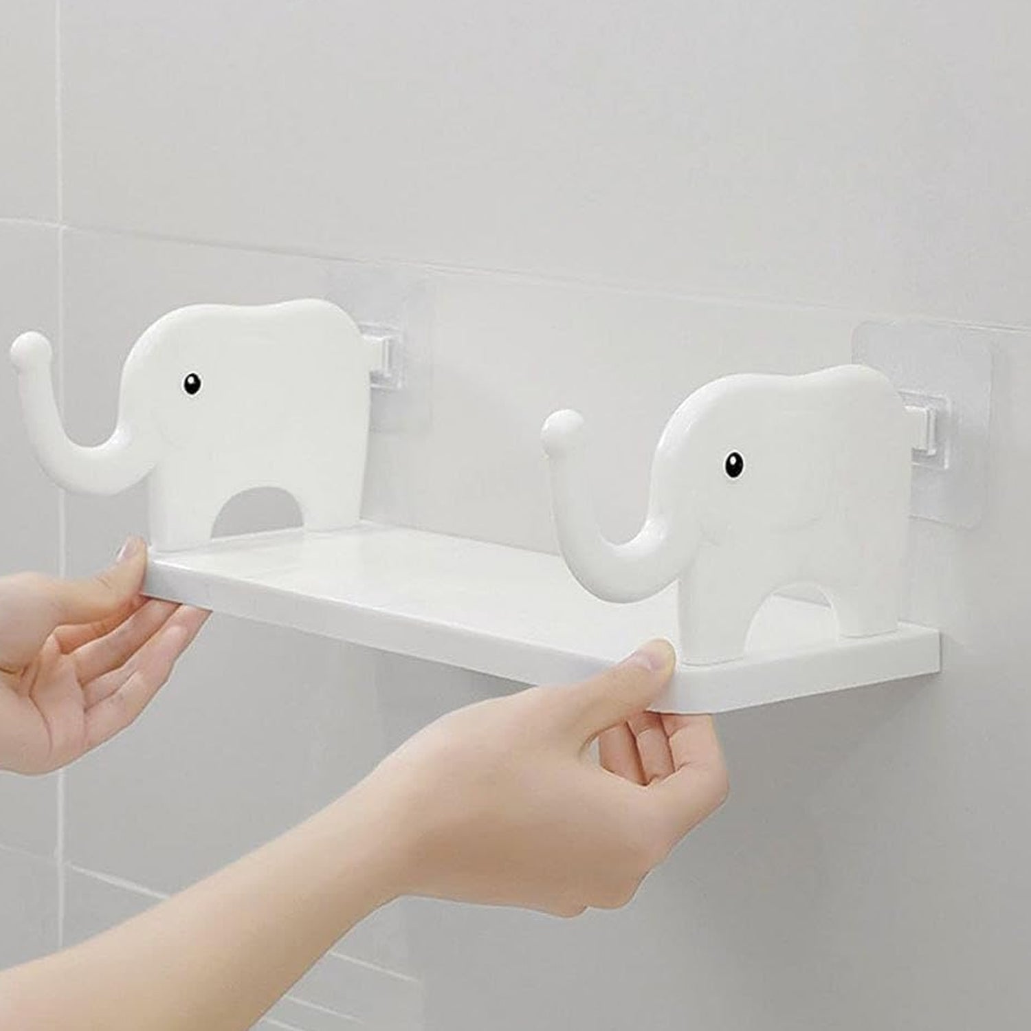 MULTIFUNCTIONAL  ELEPHANT SHAPED STORAGE SHELF, NO PUNCHING WALL MOUNTED MINI STORAGE RACK, CREATIVE CUTE ELEPHANT SHELF ORGANIZER FOR KITCHEN BATHROOM BEDROOM STUDY - Bhavnagar Deodap