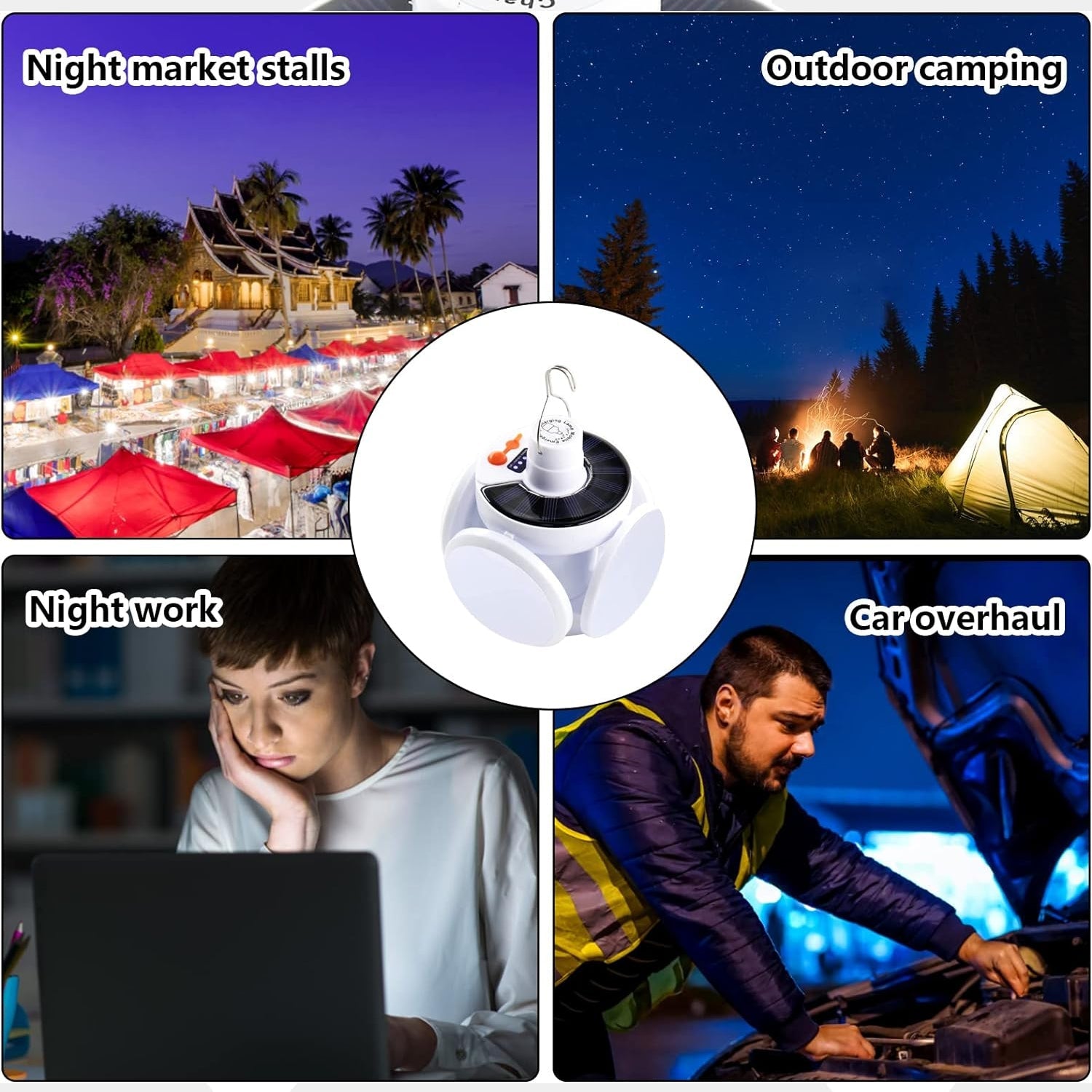 Solar Multi-Functional Emergency LED Light Bulb with USB Charging, LED camping lamp, camping lamp, USB rechargeable, 5 brightness light modes, foldable camping light, SOS IP65 waterproof camping light, blackout emergency equipment, camping gadgets - Bhavnagar Deodap