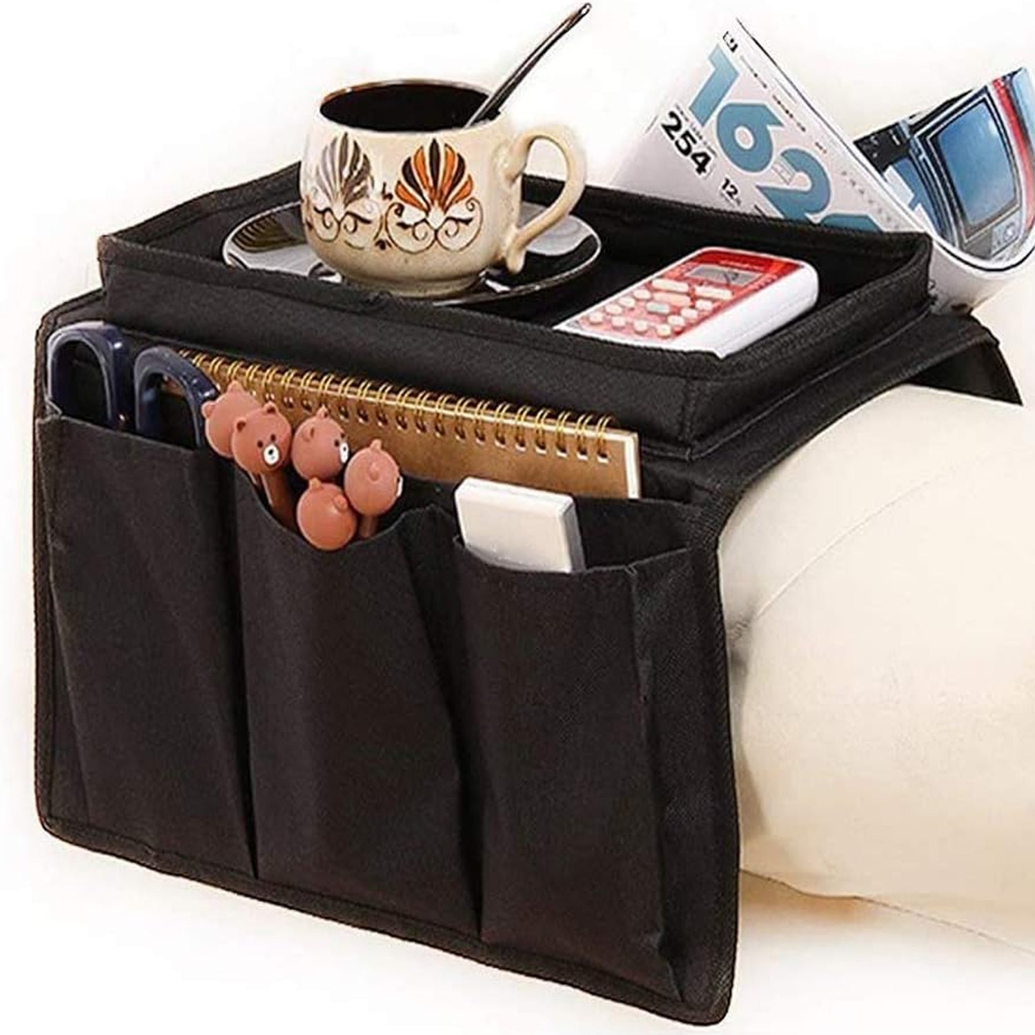 Sofa Arm Rest Hanging Storage Bag, Storage Bag for Sofa Ideal for Sorting Magazines iPad Books (Black) - Bhavnagar Deodap