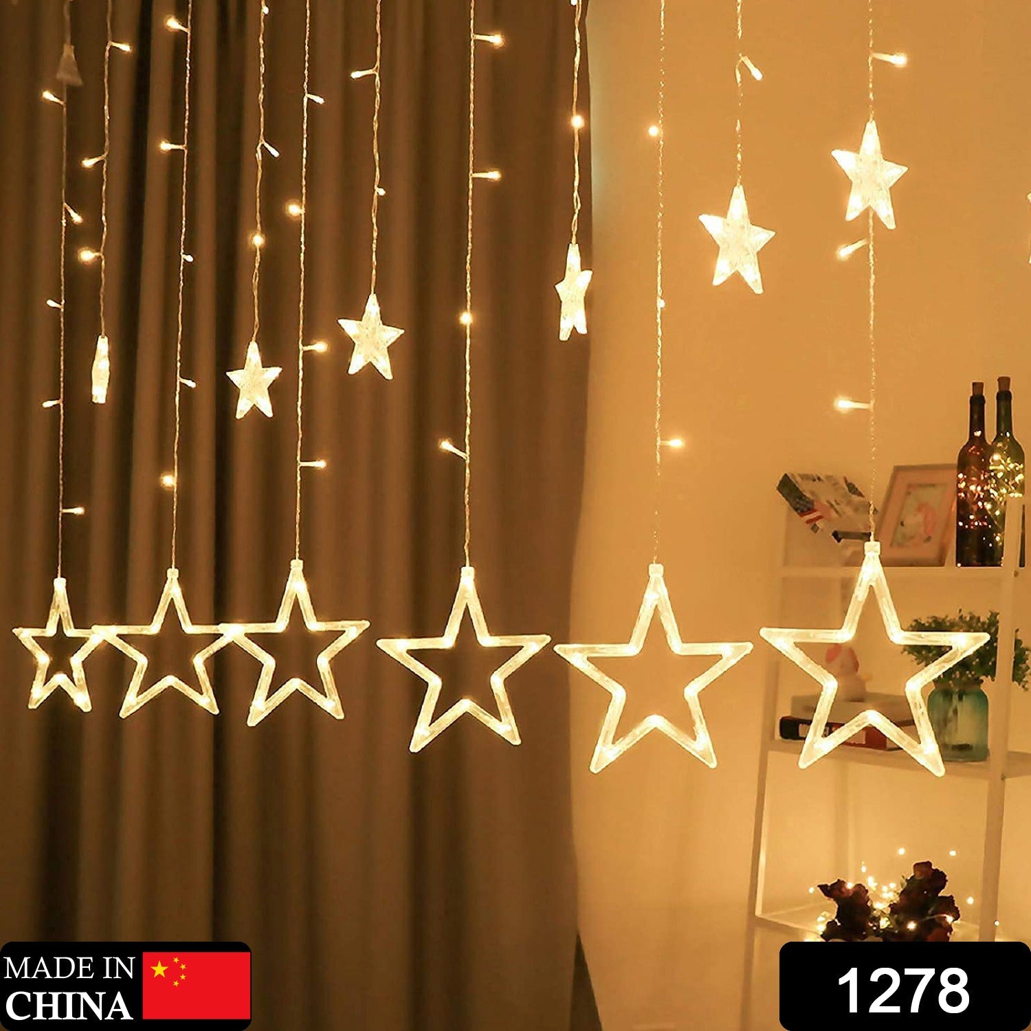 12 STARS CURTAIN STRING LIGHTS, WINDOW CURTAIN LIGHTS WITH 8 FLASHING MODES DECORATION FOR FESTIVALS - Bhavnagar Deodap