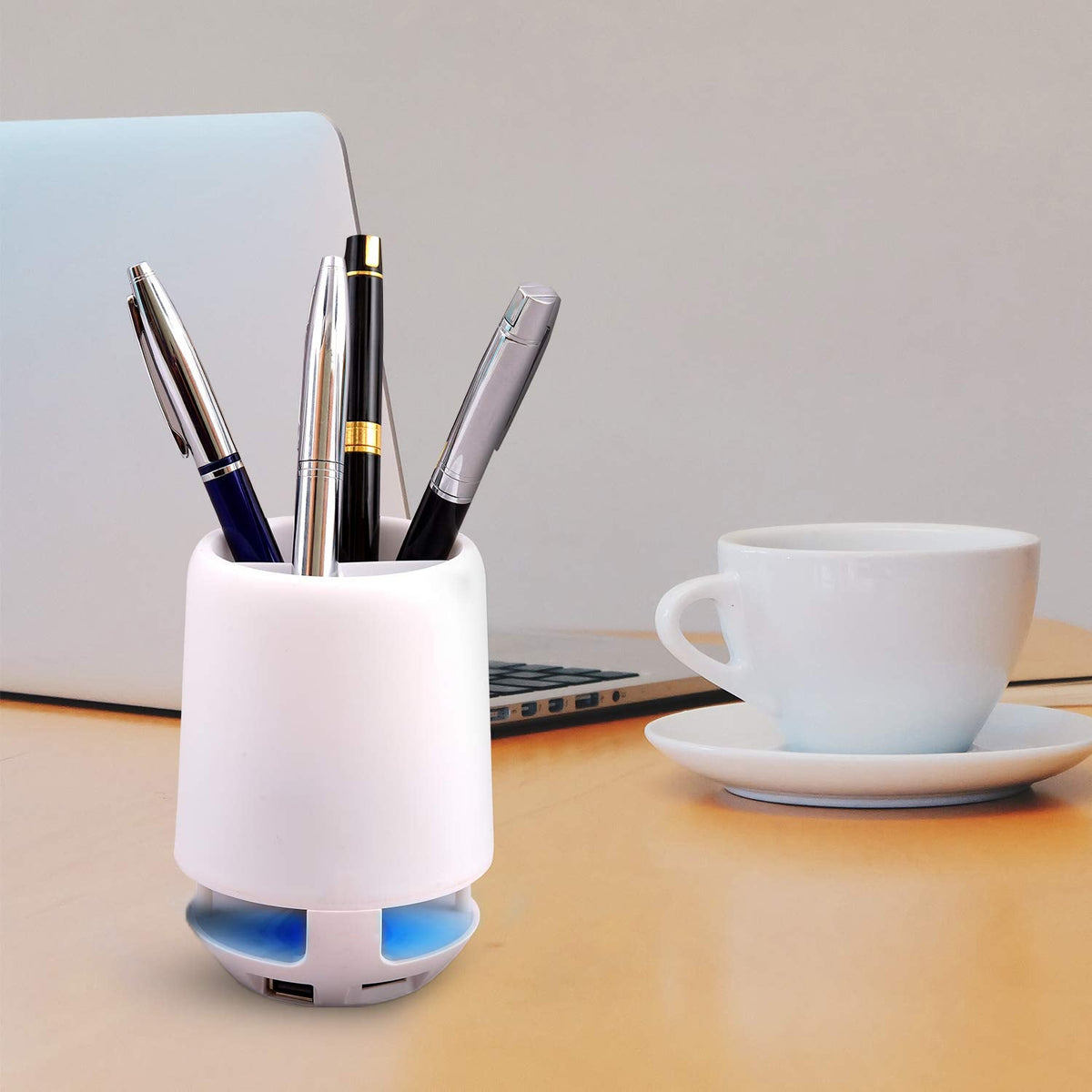 Multifunctional 4 Compartment Pen Holder with Bluetooth Speaker 5 W Bluetooth Speaker Laptop / Desk Speaker / Table Lamp / Night Lamp Smart Color Changing Pen Stand Wireless Bluetooth Speaker - Bhavnagar Deodap