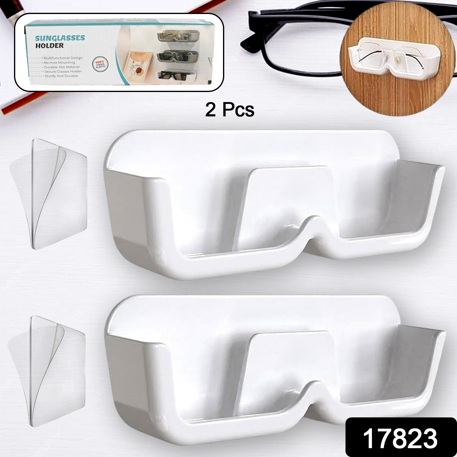 Wall Mount Sunglass Organizer Simple Space Saving Glasses Storage Box Eyewear Stand Holder for Showcase Bedroom Apartment With 2 pc Double Sided Adhesive Sticker (2 Pcs Set) - Bhavnagar Deodap