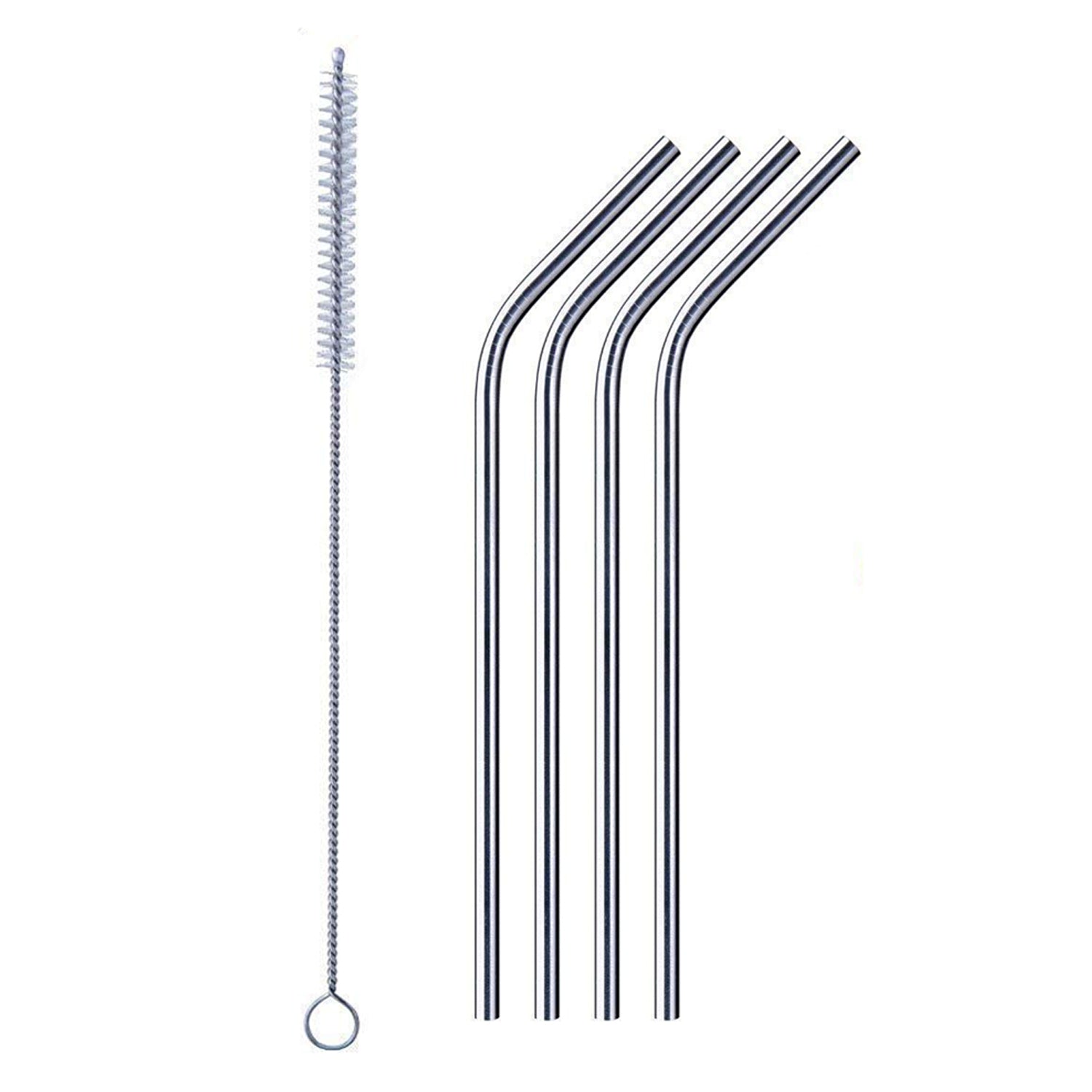 Reusable Stainless Steel Drinking Straws Bent (4 Bent Straws, 1 Brush) - Bhavnagar Deodap