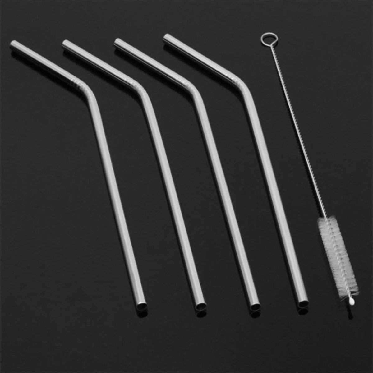 Reusable Stainless Steel Drinking Straws Bent (4 Bent Straws, 1 Brush) - Bhavnagar Deodap