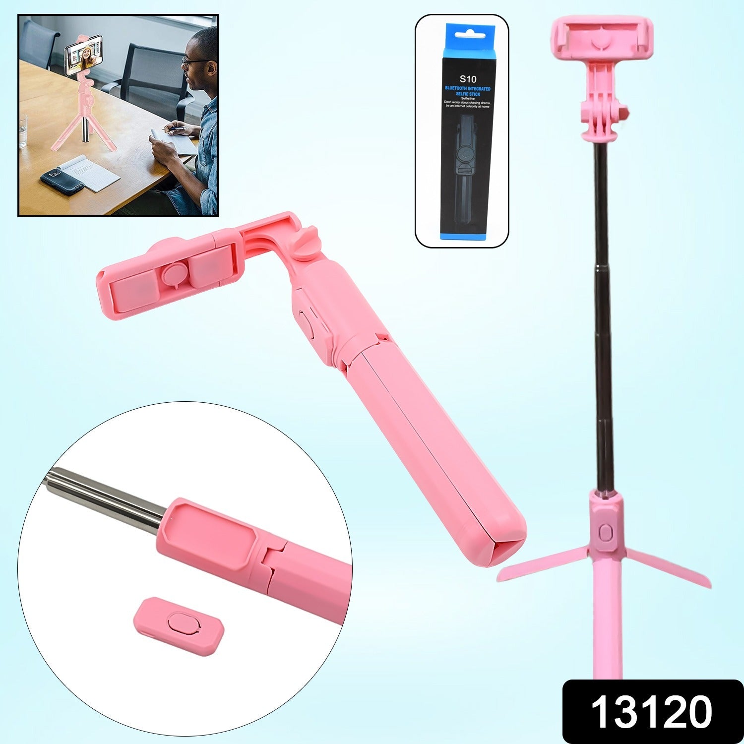 Portable Foldable Selfie Stick with Remote Control, 3-Axis Tripod Hand Stabilizer for Smartphones, TikTok Vlog YouTuber Video Recording (1 Pc) - Bhavnagar Deodap