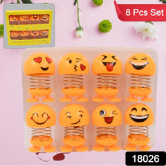 Cute Emoji Bobble-Head Funny Smiley Face Emoticon Figure Spring Dolls Bounce Toys for Car Interior Dashboard Accessories Desktop Decoration / Kids Toys (Pack of 8) - Bhavnagar Deodap