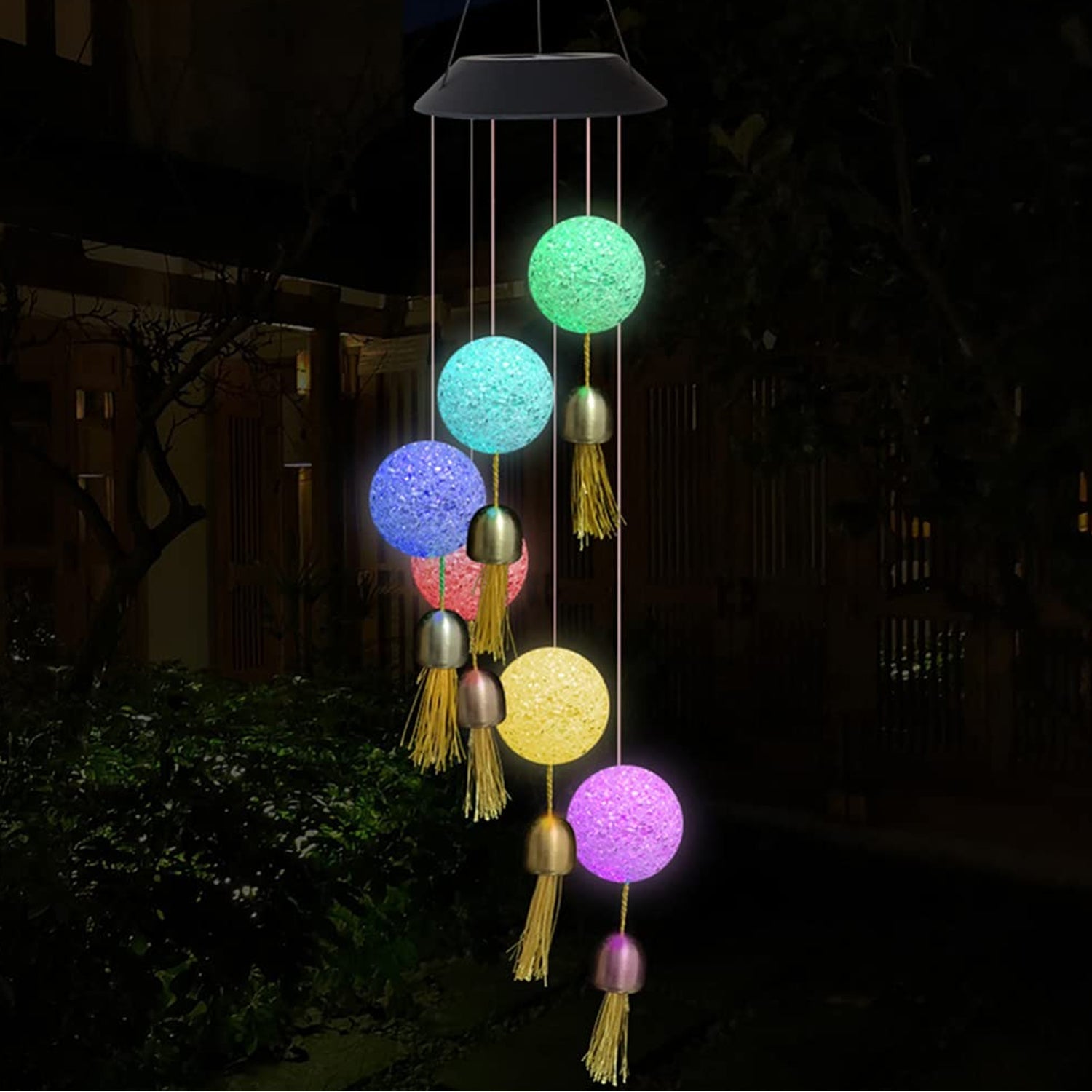 Solar Crystal Ball Wind Chime, Color Changing Solar Powered LED Hanging Wind Chime Light Mobile for Patio Yard Garden Home Outdoor Night Decor, Gifts - Bhavnagar Deodap