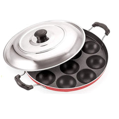 Non Stick 12 Cavity Aluminium Appam Patra Appe Pan Non Stick with Lid - Bhavnagar Deodap