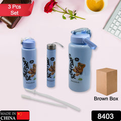 Plastic Water Bottle 3pc Set,3  Different Size Bottle High Quality Water Bottle Plastic Water Bottle BPA-Free & Leak-Proof!  Cartoon Printed Design for Kids' School, For Fridge, Office, Sports, School, Gym, Yoga (3 Pc Set) - Bhavnagar Deodap