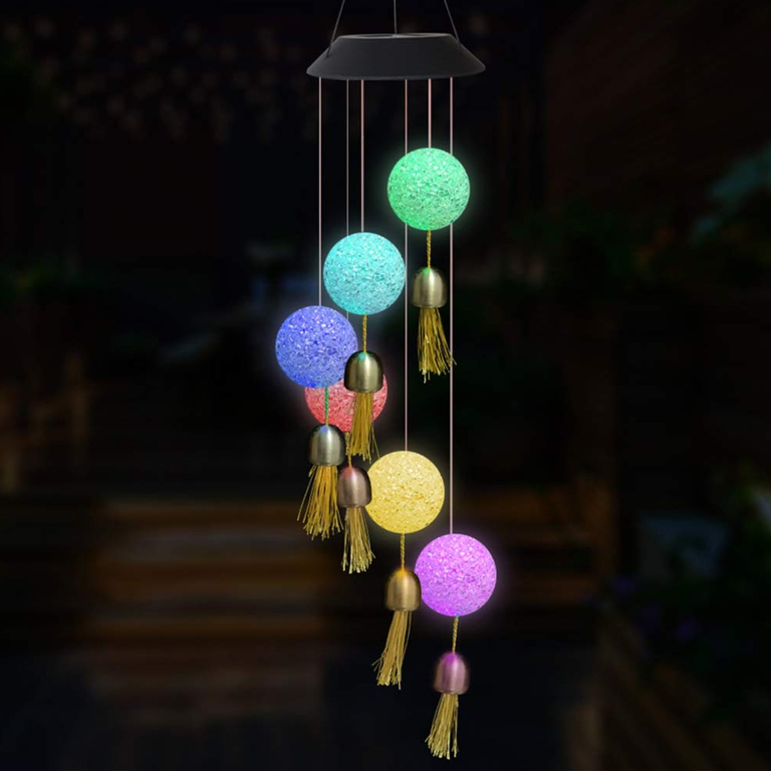 Solar Crystal Ball Wind Chime, Color Changing Solar Powered LED Hanging Wind Chime Light Mobile for Patio Yard Garden Home Outdoor Night Decor, Gifts - Bhavnagar Deodap