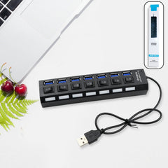 USB Splitter Multi Port USB 2.0 Hub, 7 Port with Independent On/Off Switch and LED Indicators USB A Port Data Hub, Suitable for PC Computer Keyboard Laptop Mobile HDD, Flash Drive Camera Etc - Bhavnagar Deodap