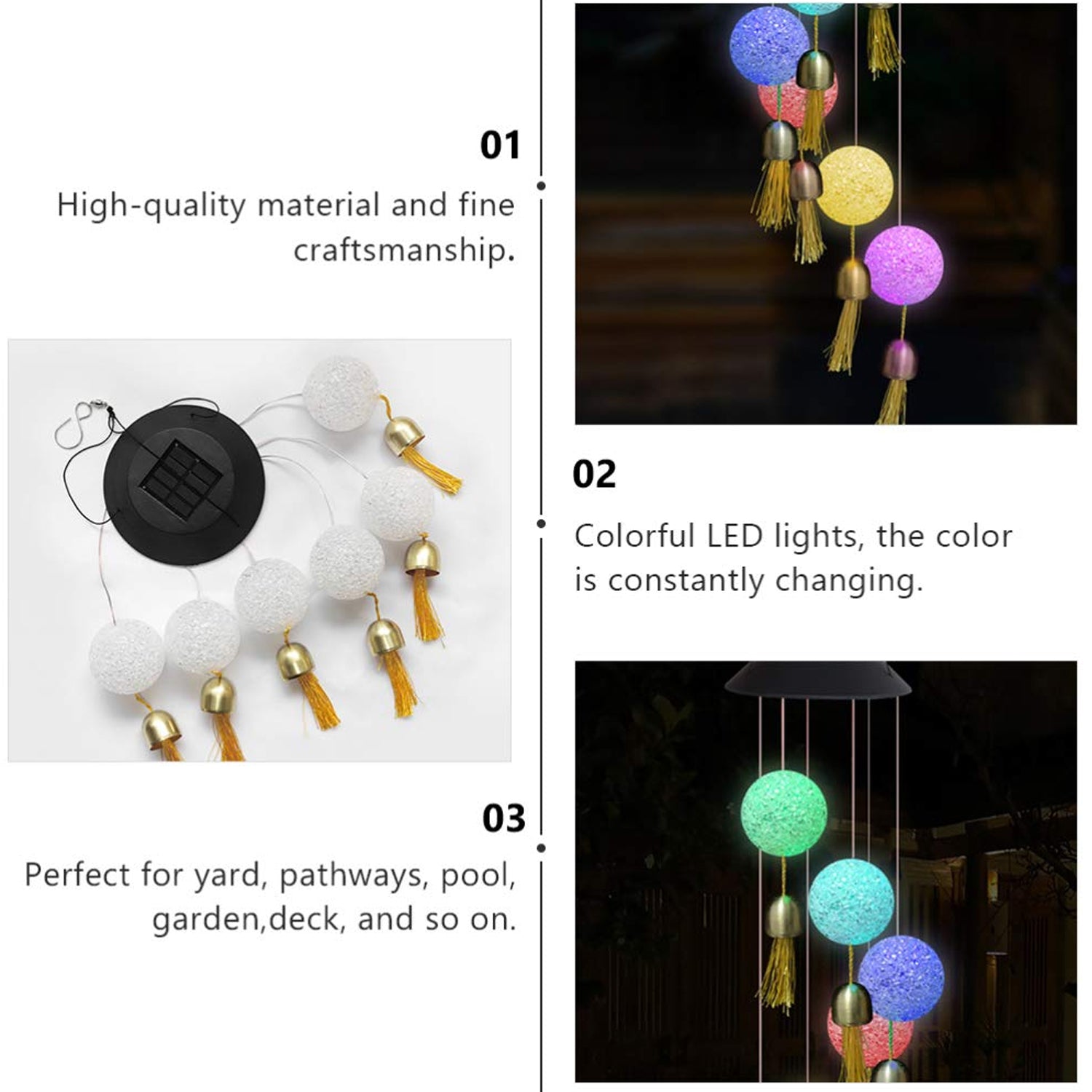 Solar Crystal Ball Wind Chime, Color Changing Solar Powered LED Hanging Wind Chime Light Mobile for Patio Yard Garden Home Outdoor Night Decor, Gifts - Bhavnagar Deodap