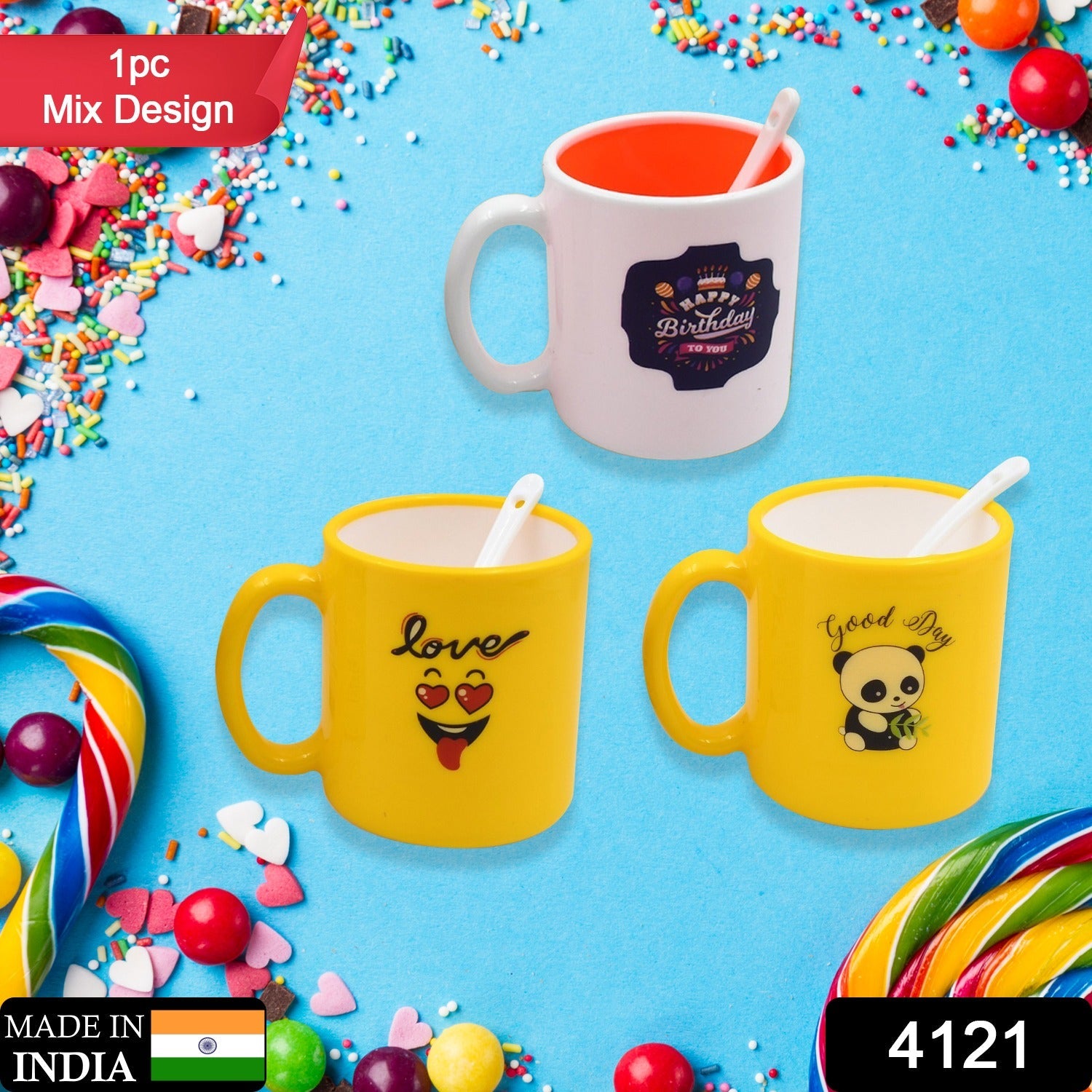 Mix Design & Color Coffee Mug With Spoon and box packing, Design Coffee Mug Used for Drinking and Taking Coffees and Some Other Beverages in All Kinds of Places (1 pc) - Bhavnagar Deodap