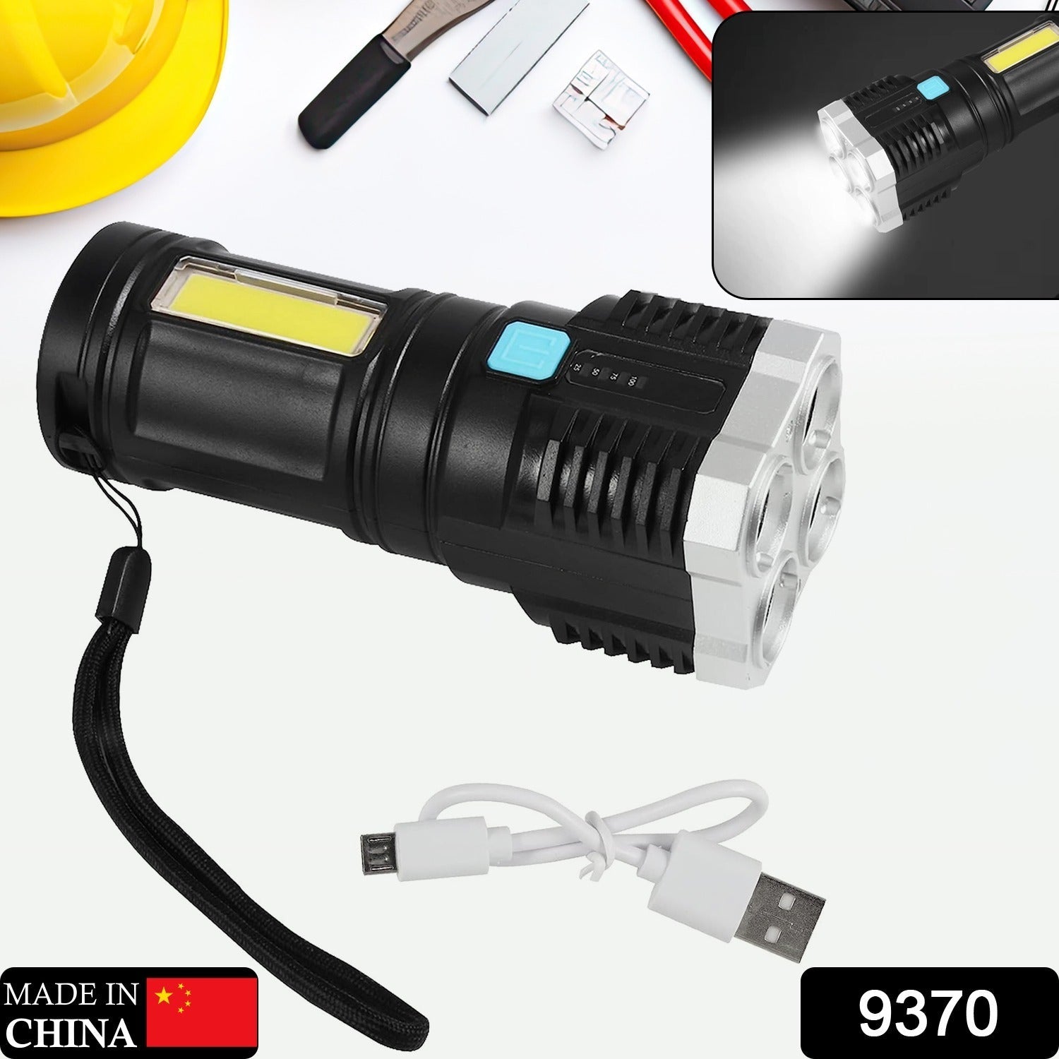 Multifunctional Strong 4 LED Torch Light, Portable Rechargeable Flashlight Long Distance Beam Range 800 Lumens COB Light 4 Mode Emergency for Hiking, Walking, Camping (4 LED Torch) - Bhavnagar Deodap