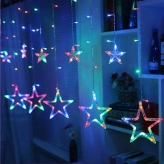 12 Stars LED Curtain String Lights with 8 Flashing Modes for Home Decoration, Diwali & Wedding LED Christmas Light Indoor and Outdoor Light ,Festival Decoration (Multicolor) - Bhavnagar Deodap