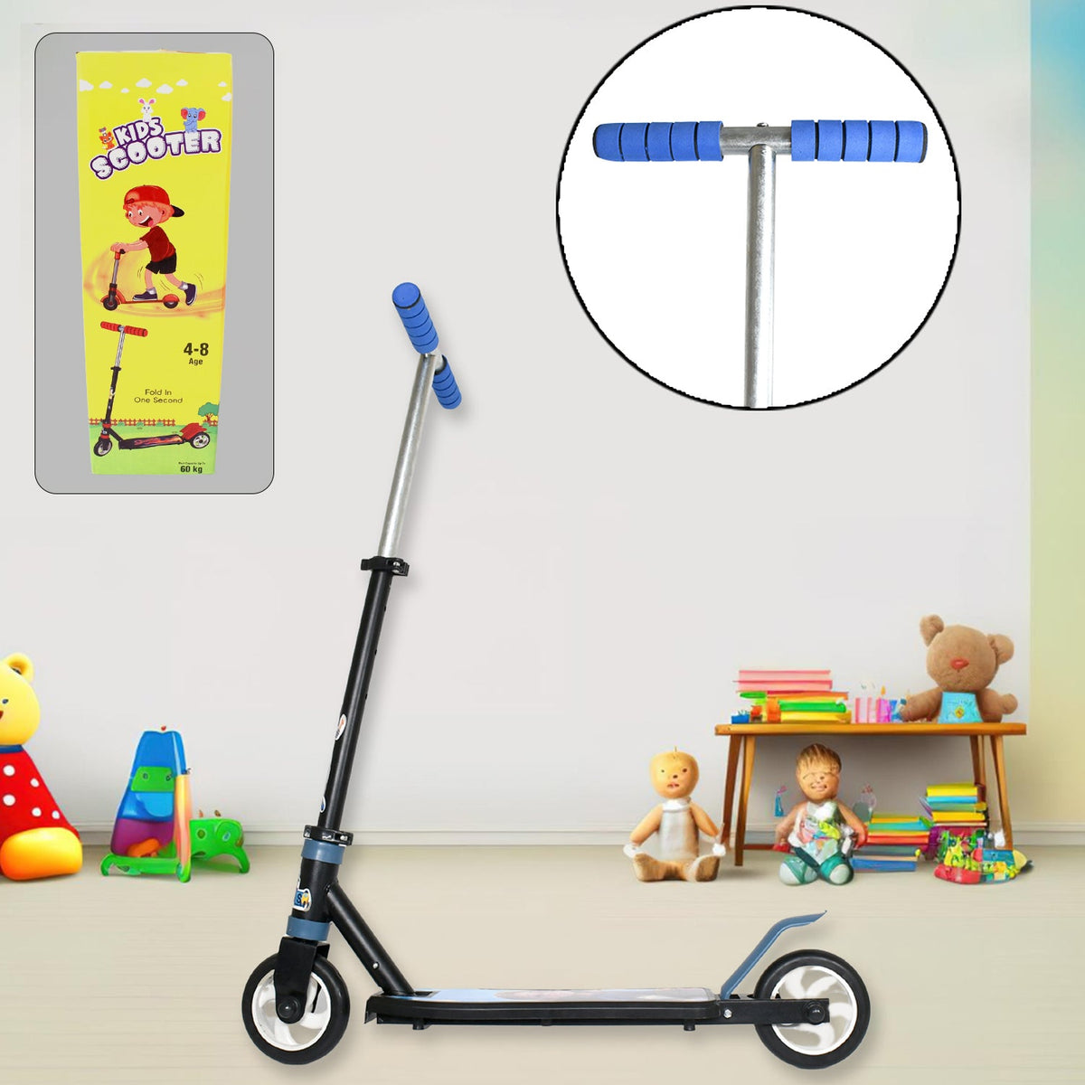 Basic Kids Ride On Leg Push Scooter for Boys and Girls (4 - 8 Years Old Kids) Foldable Scooter Cycle with Height Adjustment for Boys and Girls Multicolor (1 Pc / 2 Wheel)  - Bhavnagar Deodap