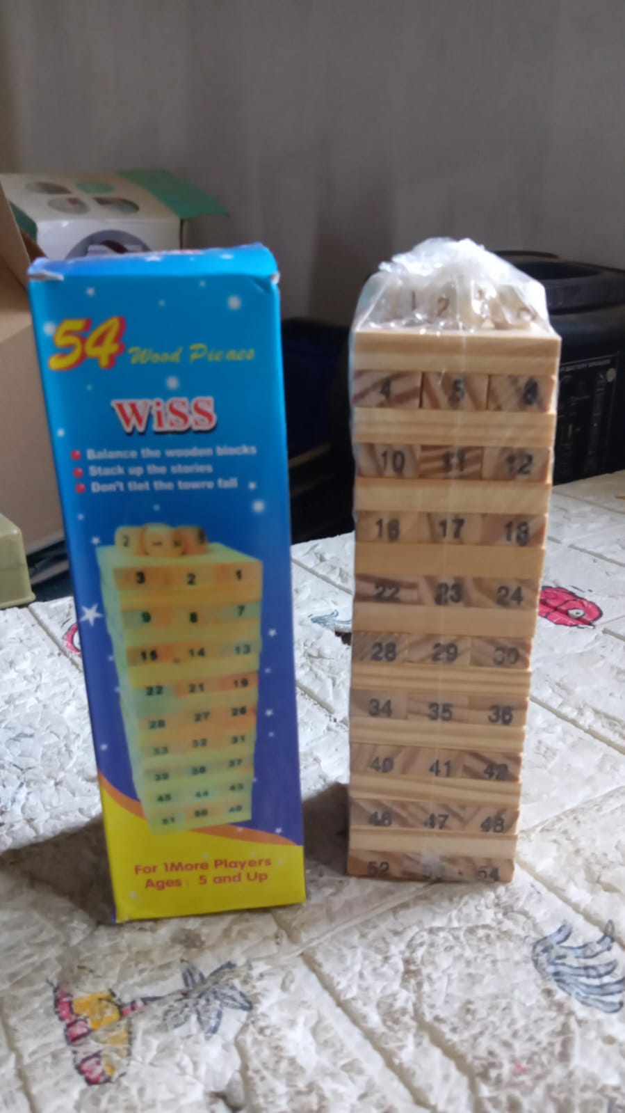 54 Pcs Blocks 4 Dices Wooden Tumbling Stacking Building - Bhavnagar Deodap