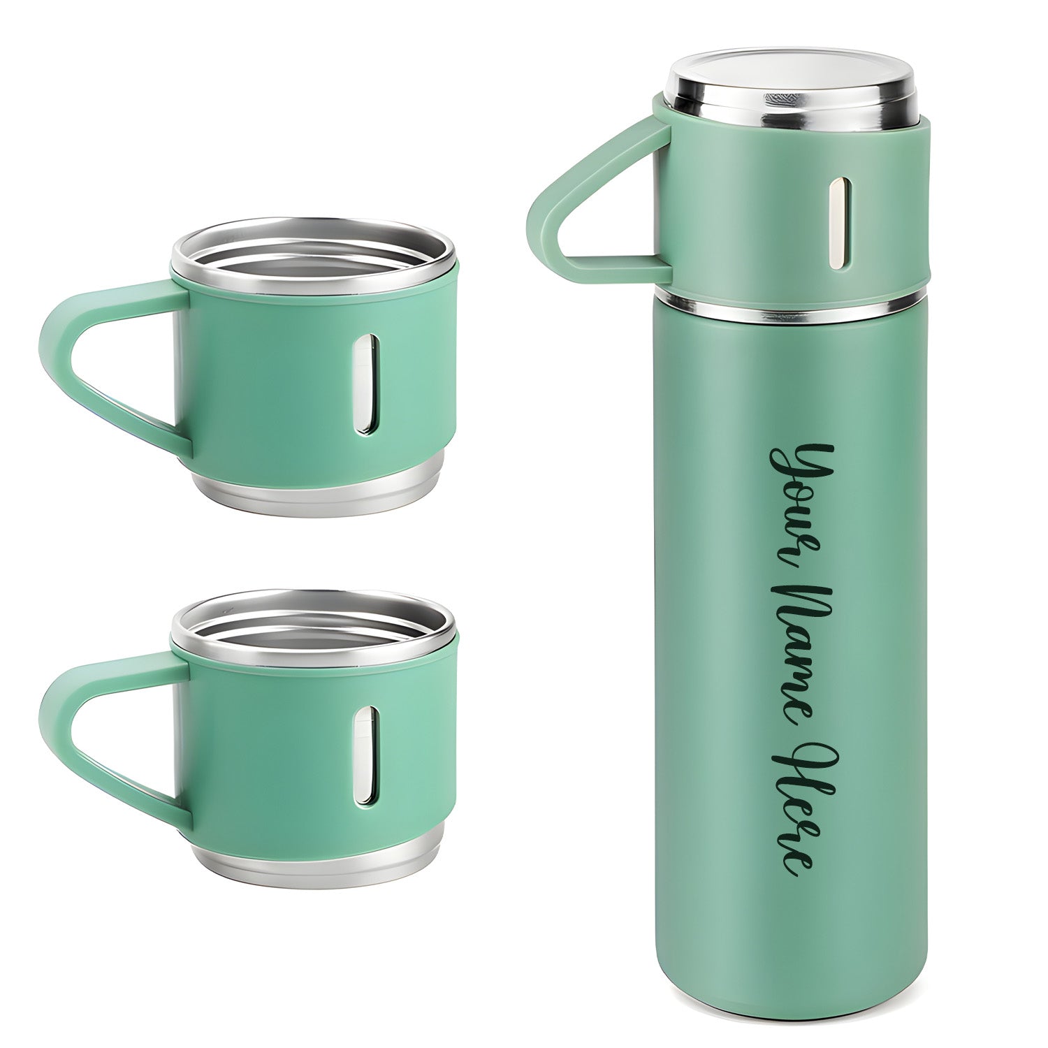 Customized/Personalized Stainless Steel Water Bottle Vacuum Flask Set With 3 Steel Cups Combo | Gifting Custom Name Water Bottle | Gifts for boyfriend/Girlfriend/Employee | 500ML | - Bhavnagar Deodap