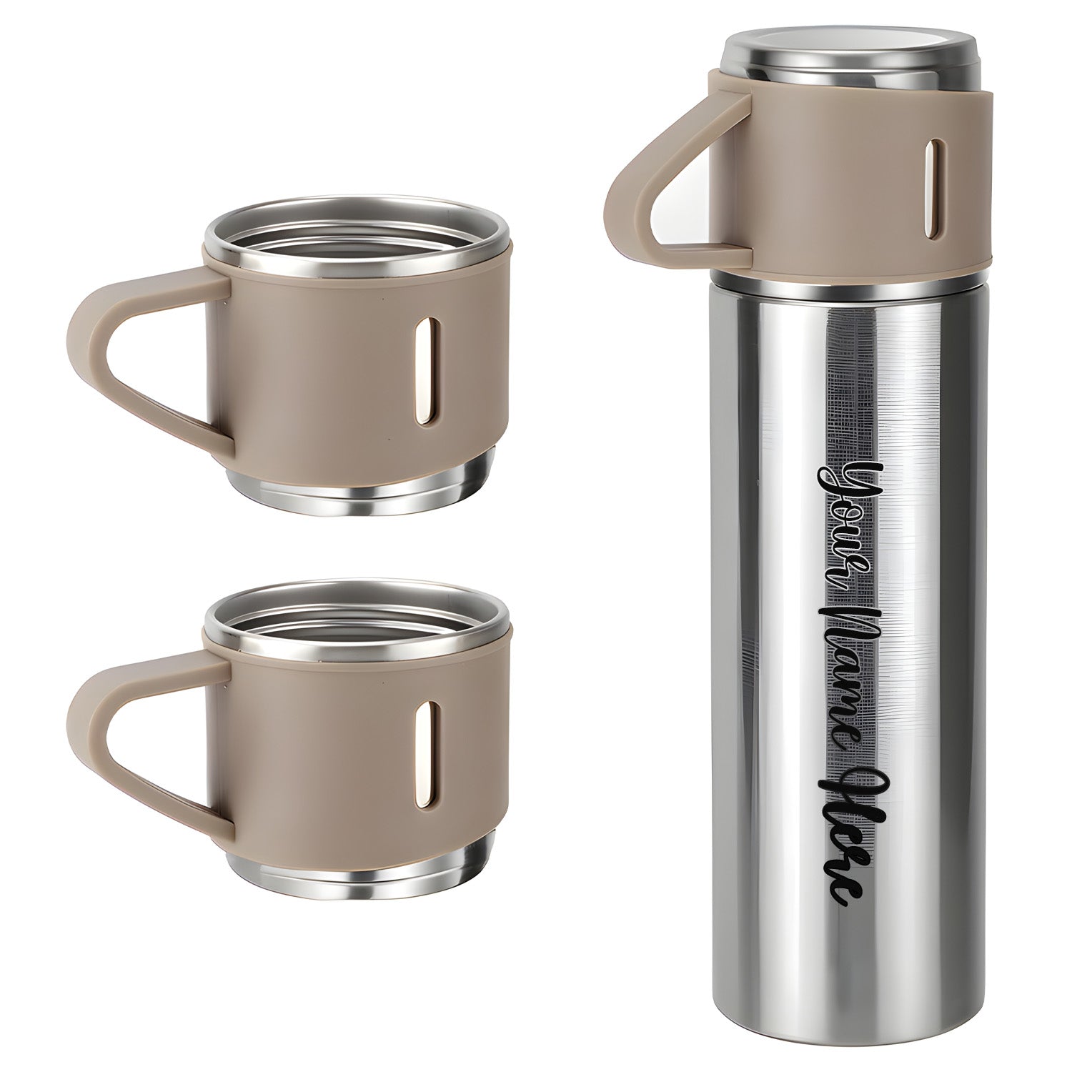 Customized/Personalized Stainless Steel Water Bottle Vacuum Flask Set With 3 Steel Cups Combo | Gifting Custom Name Water Bottle | Gifts for boyfriend/Girlfriend/Employee | 500ML | - Bhavnagar Deodap