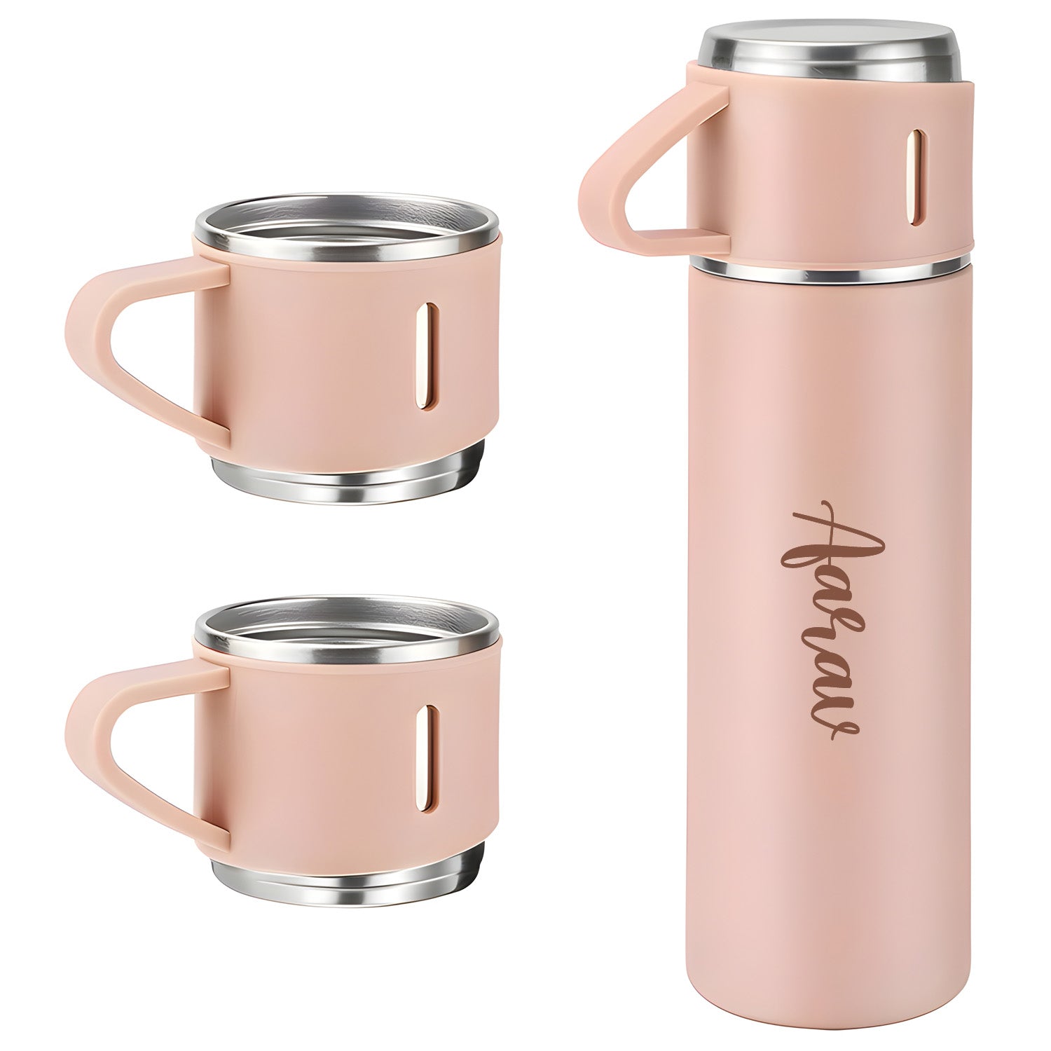 Customized/Personalized Stainless Steel Water Bottle Vacuum Flask Set With 3 Steel Cups Combo | Gifting Custom Name Water Bottle | Gifts for boyfriend/Girlfriend/Employee | 500ML | - Bhavnagar Deodap