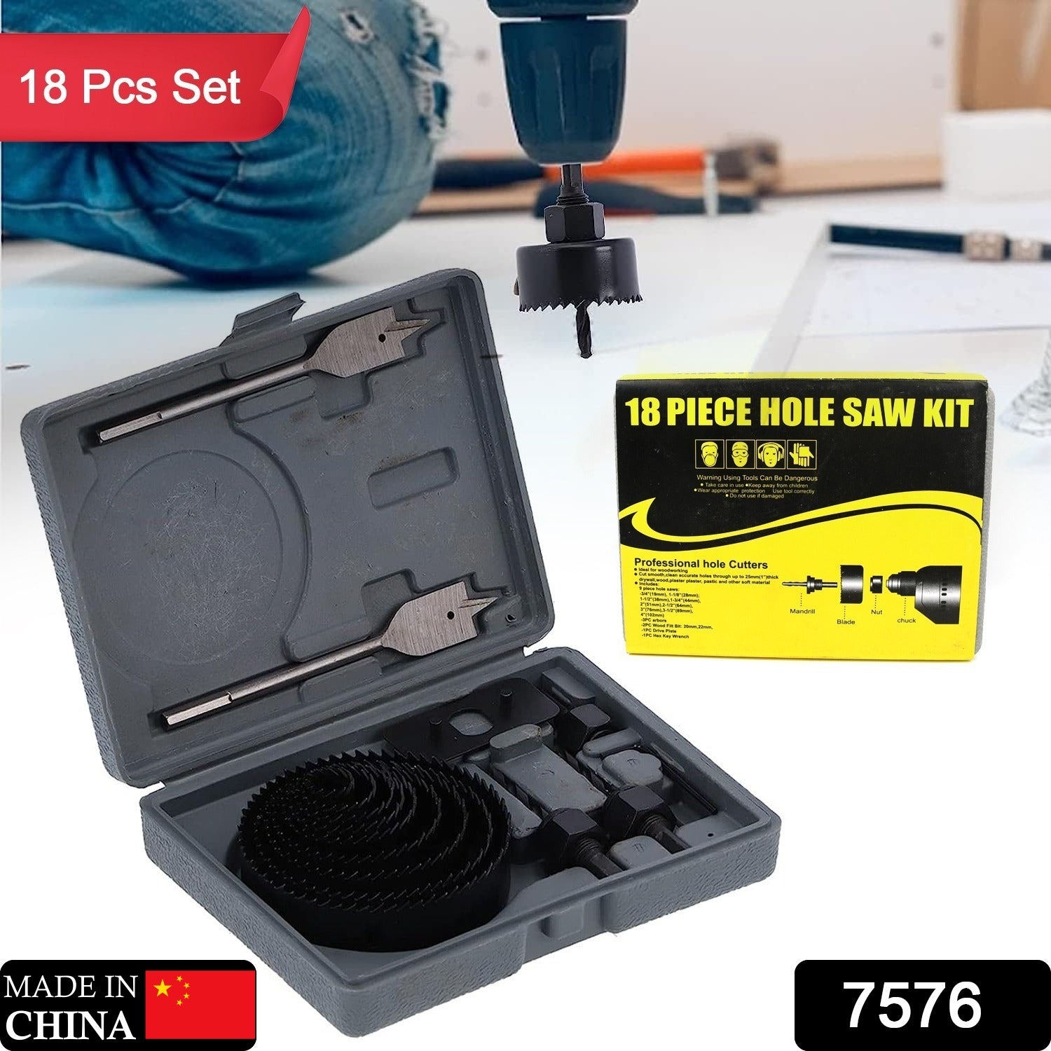 Drill Hole Cutter, Carbon Steel High Accuracy Incisive Hole Saw for Cutting PCV for Cutting Plastic for Cutting Wood Hole Saw Kit (18 Pcs Set) - Bhavnagar Deodap