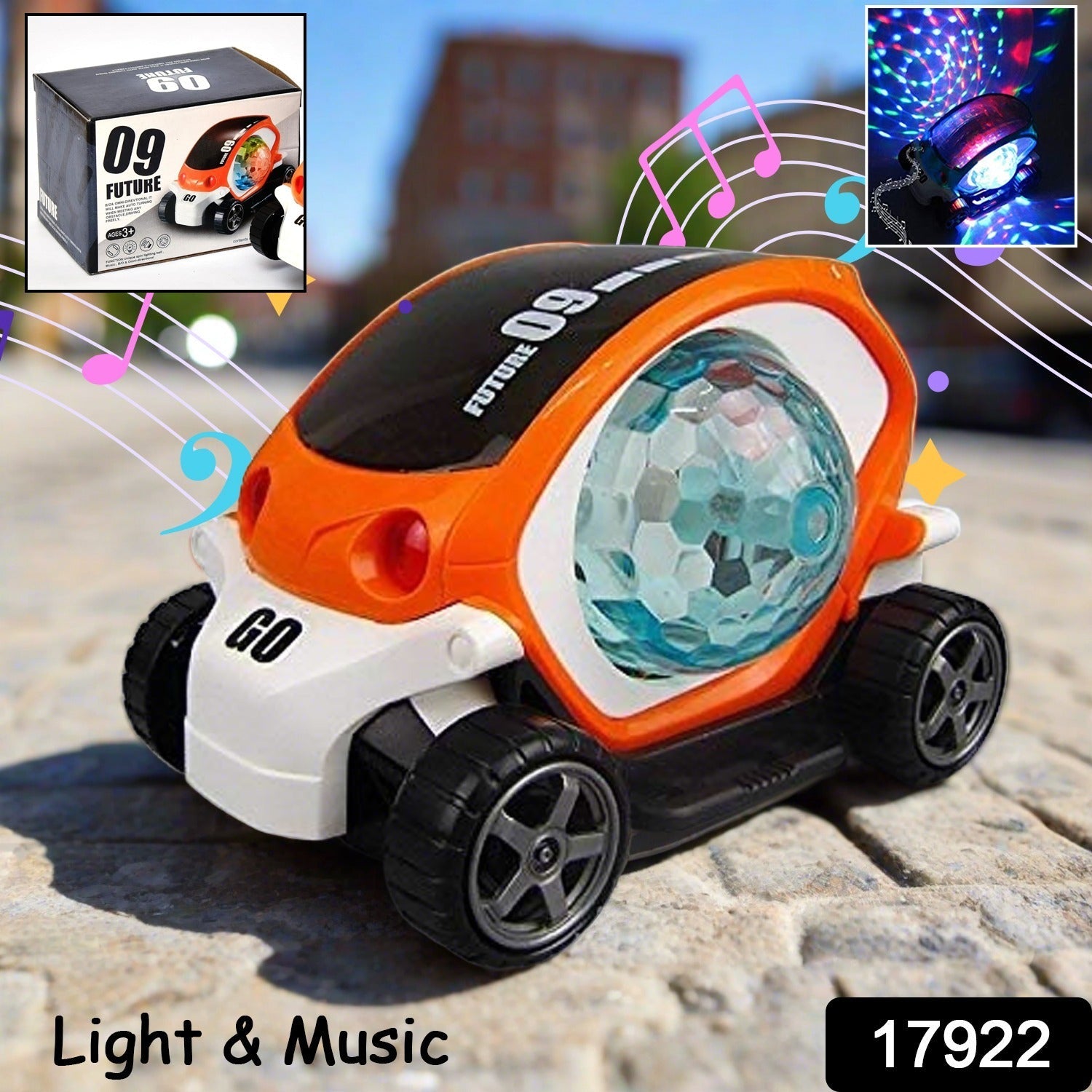 Plastic 360 Degree Rotating Stunt Car Toy for Kids - Bump and Go Action with 4D Lights and Music, Plastic Mini Car with Disco Ball (1 Pc / Battery Not Included) - Bhavnagar Deodap