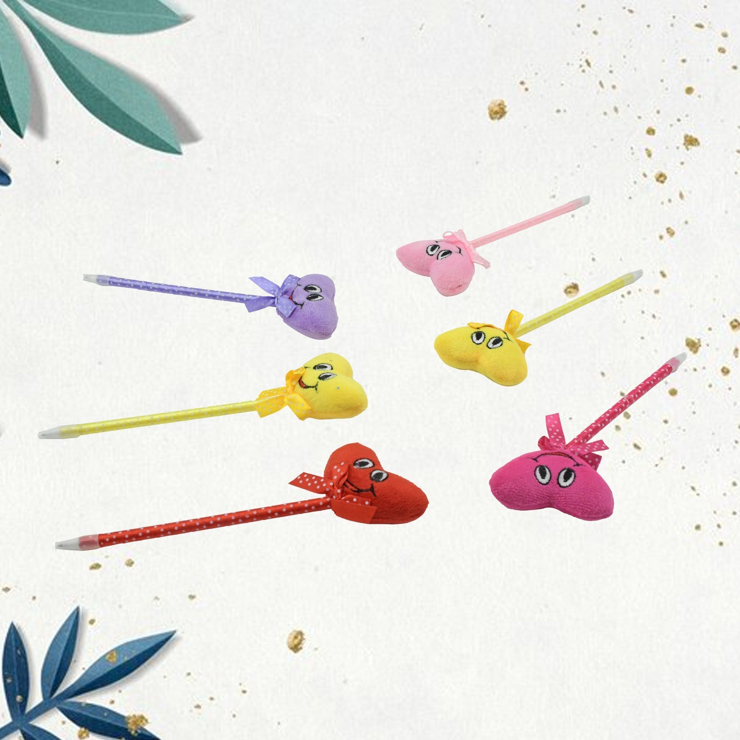 Cute Cartoon Shape & Heart Design Facy Writting Pen Attached Rattle | Ball Pen Smooth Writing For Wedding , Events & Multiuse Pen  Best Pen l Use for Kids (12 Pcs Set Mix Design & Color) - Bhavnagar Deodap