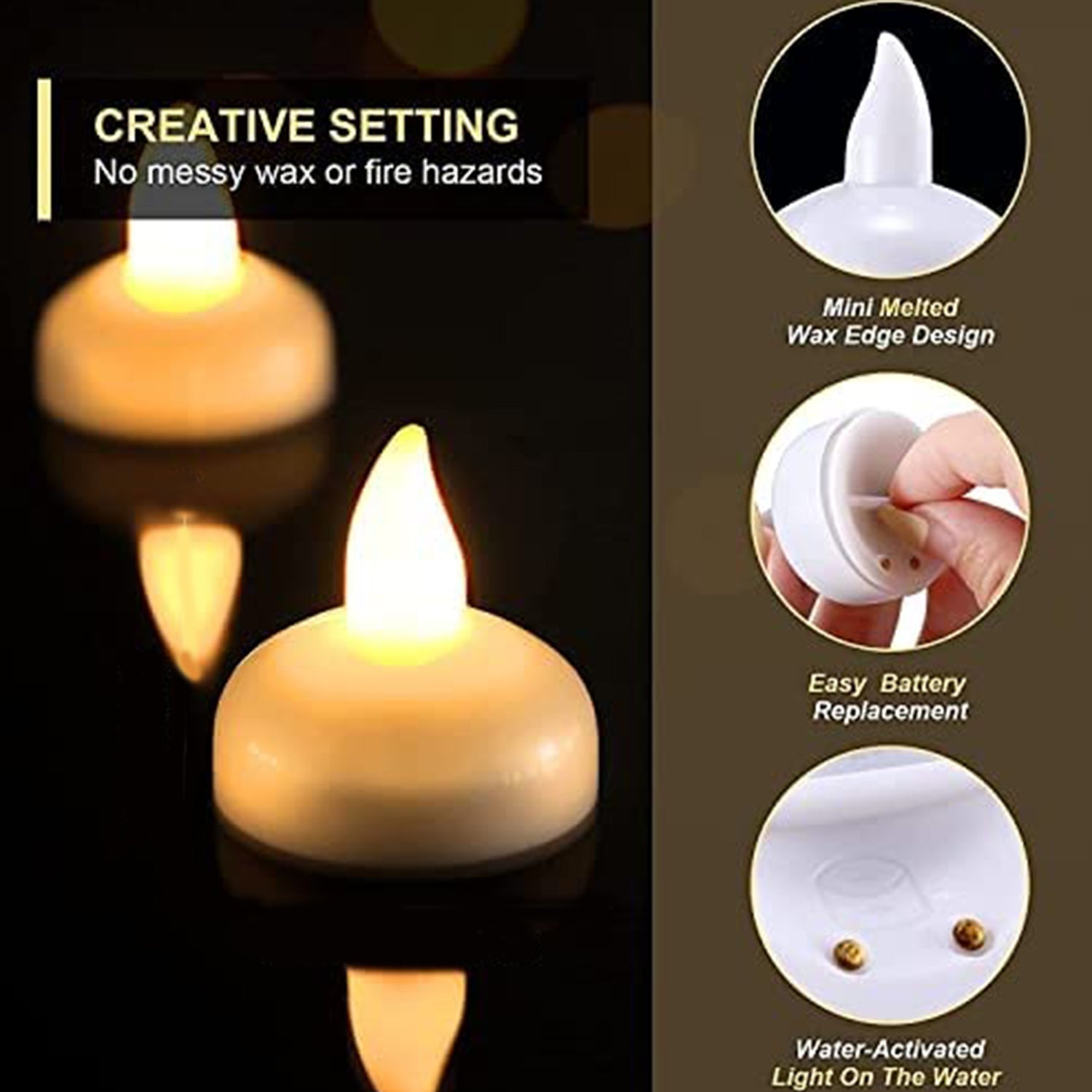 Set of 12 Flameless Floating Candles Battery Operated Tea Lights Tealight Candle - Decorative, Wedding.( Diya , Divo , Diva , Deepak , Jyoti ,) - Bhavnagar Deodap