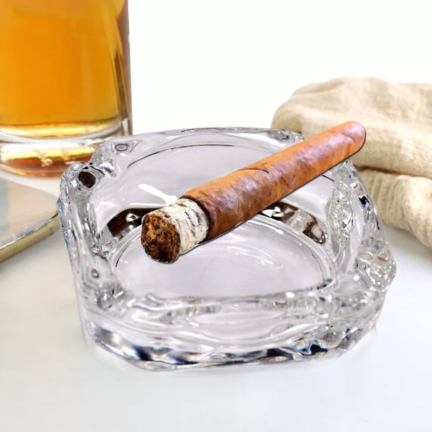 Glass Brunswick Crystal Quality Cigar Cigarette Ashtray Round Tabletop for Home Office Indoor Outdoor Home Decor - Bhavnagar Deodap