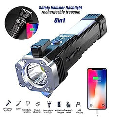 Portable 3w Rechargeable Torch LED Flashlight Long Distance Beam Range, Hammer and Strong Magnets, Window Glass and Seat Belt Cutter 4 Modes for Car Camping Hiking Indoor Outdoor - Bhavnagar Deodap