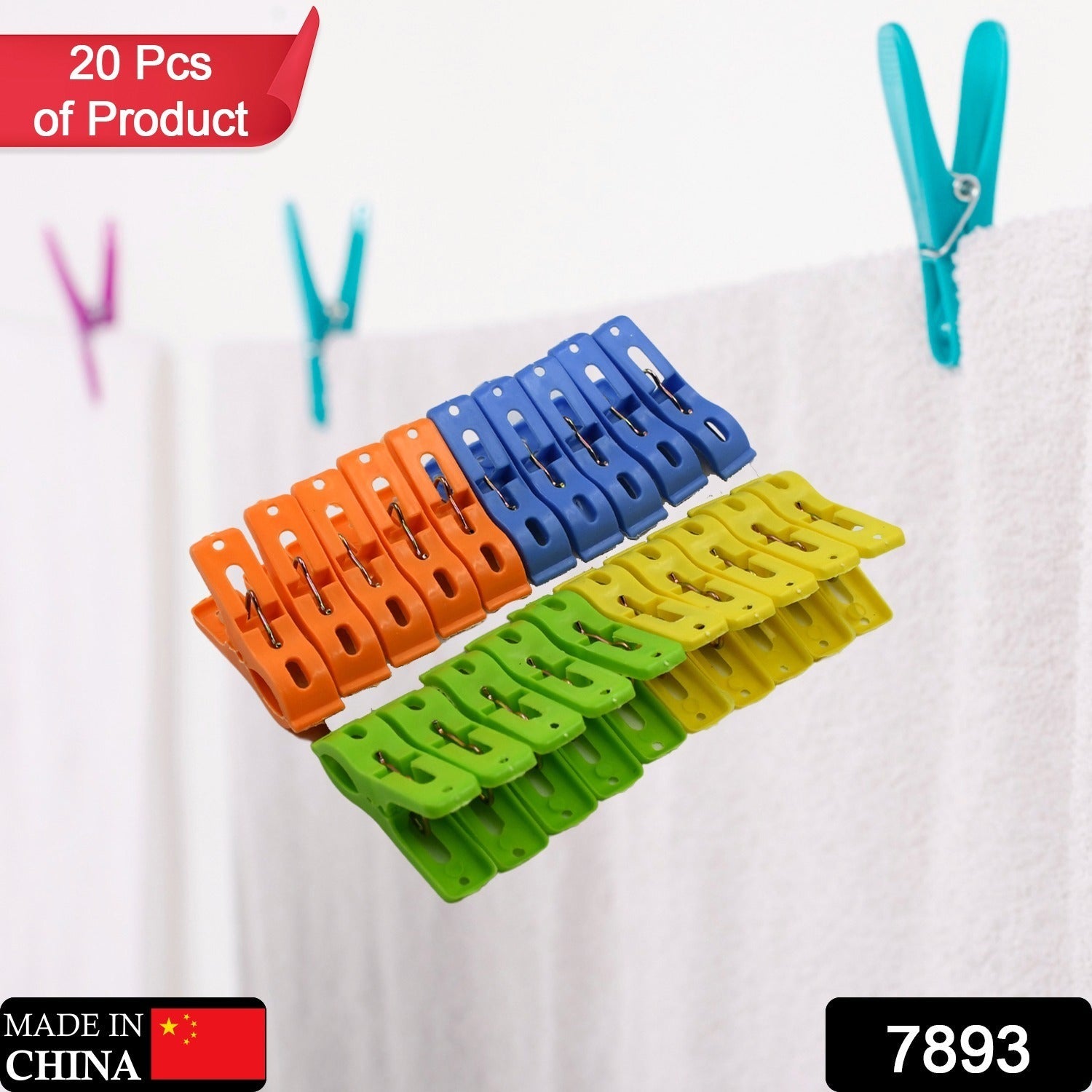 Multifunction Plastic Heavy Quality Cloth Hanging Clips, Plastic Laundry Clothes Pins Set of 20 Pieces - Bhavnagar Deodap