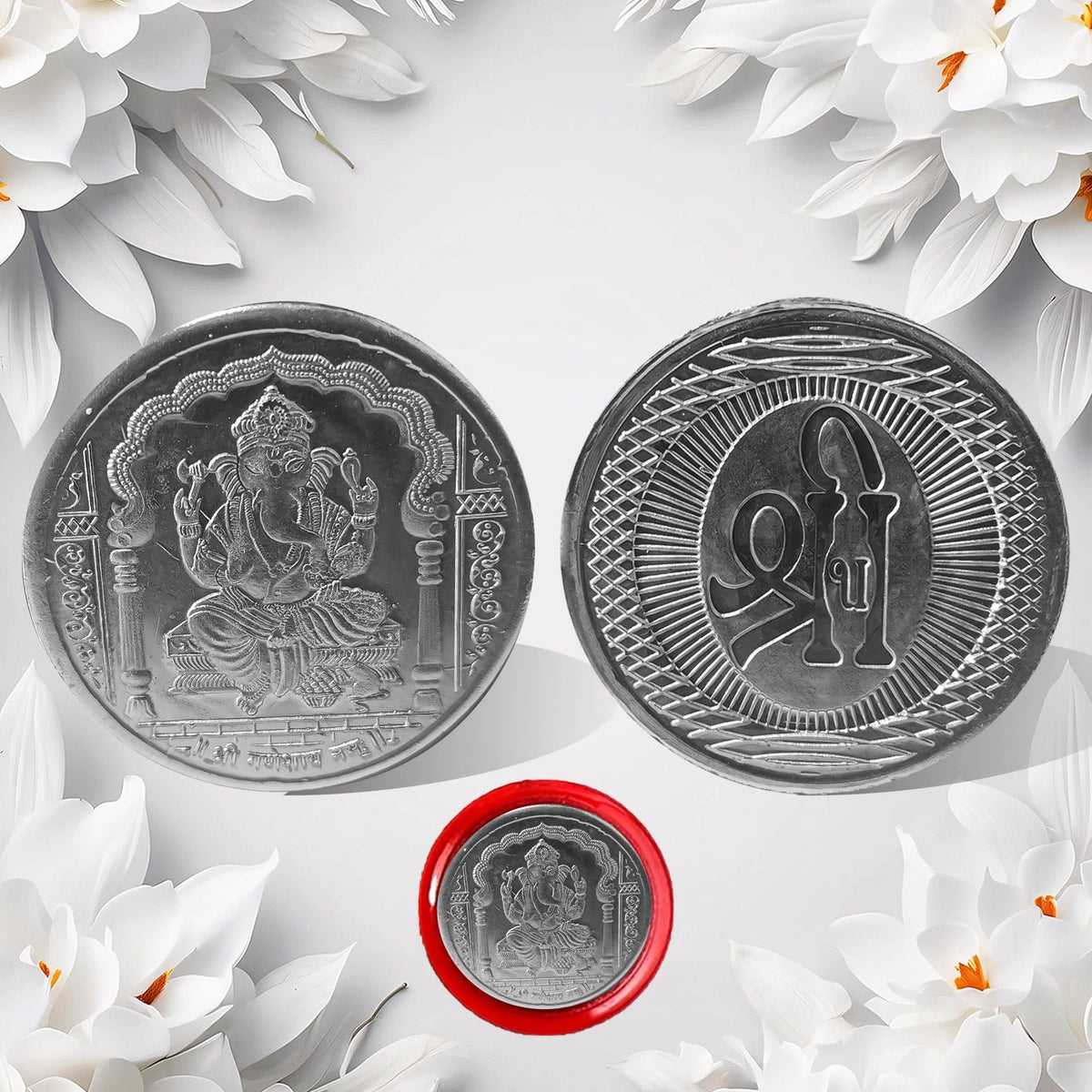 Ganesh Ji, Silver color Coin for Gift & Pooja | Silver Coin | Silver Coin / Diwali Gift (1 Pc / (Metal is not silver) - Bhavnagar Deodap