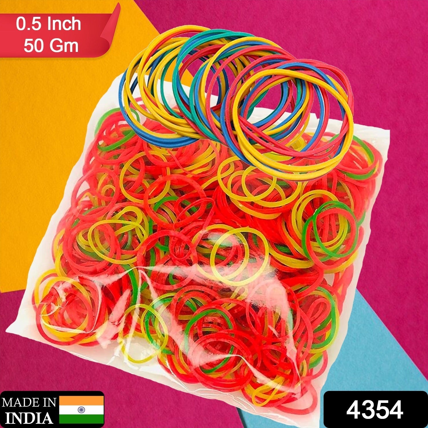 RUBBER BAND FOR OFFICE/HOME AND KITCHEN ACCESSORIES ITEM PRODUCTS, ELASTIC RUBBER BANDS, FLEXIBLE REUSABLE NYLON ELASTIC UNBREAKABLE, FOR STATIONERY, SCHOOL MULTICOLOR (0.5 Inch / 50 Gm) - Bhavnagar Deodap